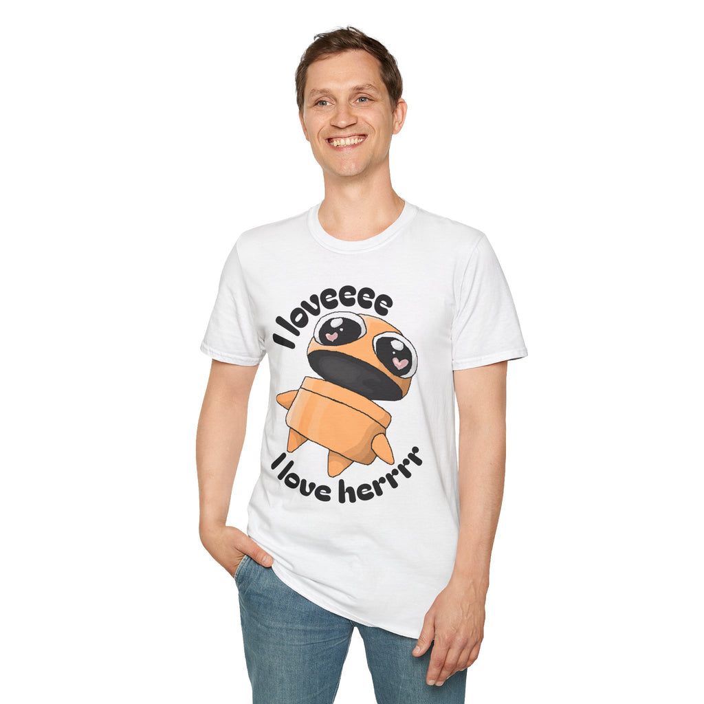 I love Herrrrr Cute Cartoon Love T-Shirt, Unisex Softstyle Tee, Perfect for Gifts, Casual Wear, Valentine's Day, Cute Character Apparel