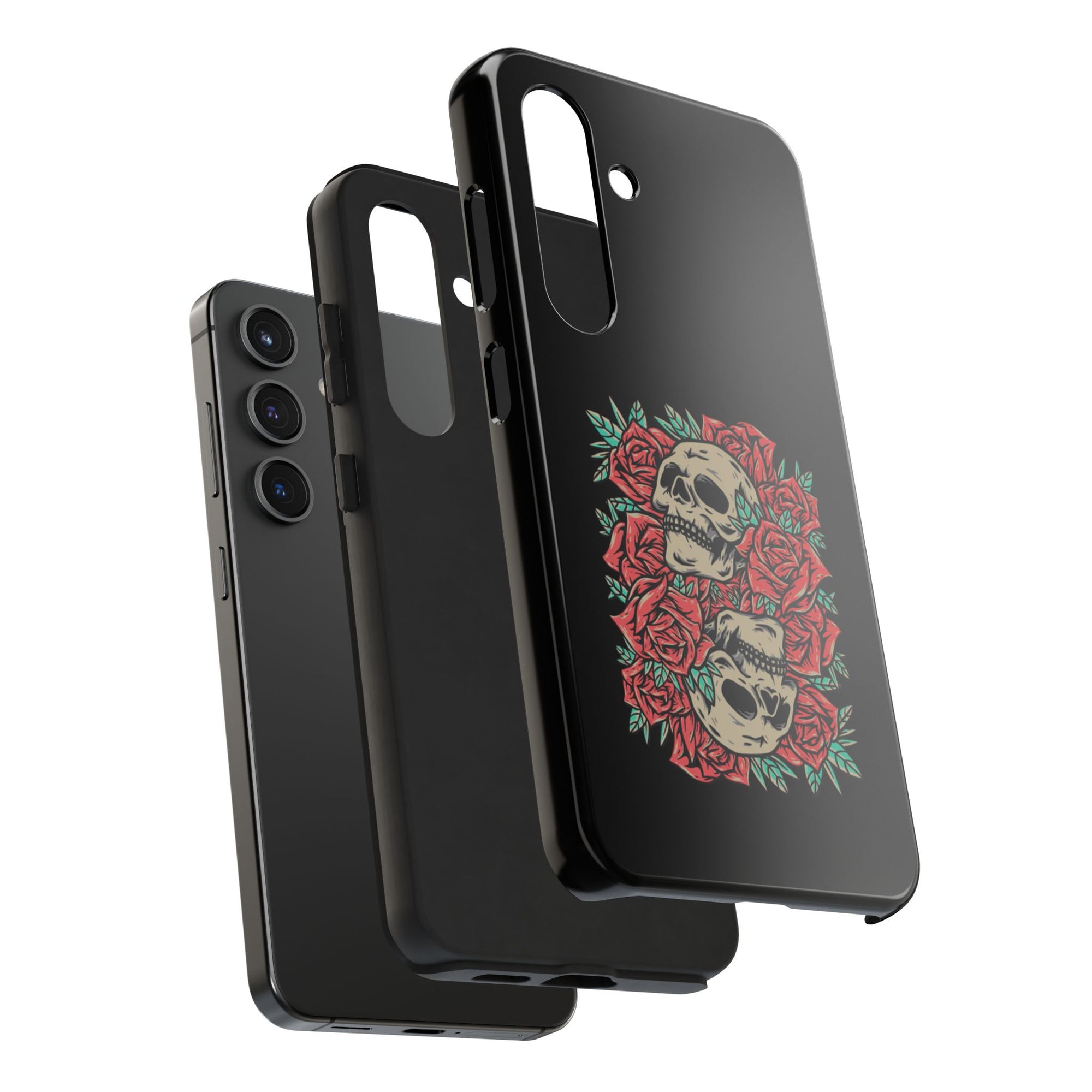 Stylish Skull & Roses Phone Case, Tough Phone Cover, Floral Skull Design, Unique Gift for her, Gothic Aesthetic Accessories