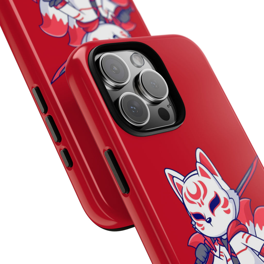 Anime-Inspired Tough Phone Case, Kawaii Fox Design, Gift for Gamers, Cute Phone Accessories, Red Phone Cover, Cosplay Merchandise