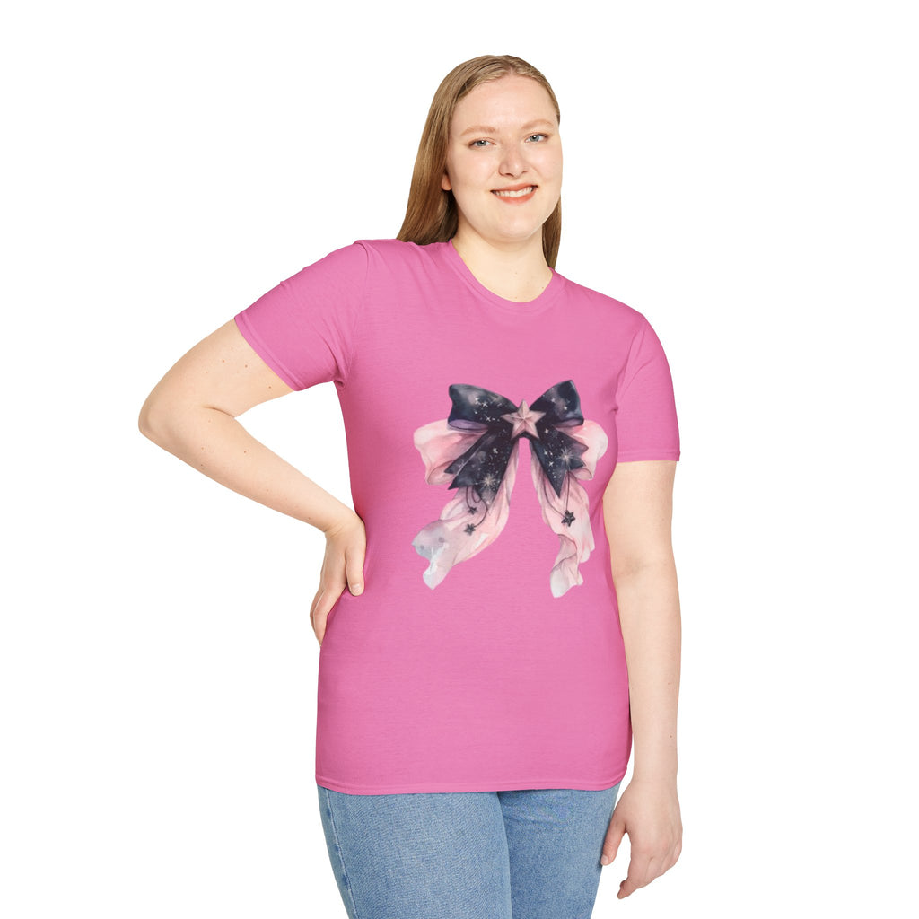 Whimsical Starry Bow T-Shirt, Cute Graphic Tee, Casual Wear, Gift for Her, Summer Fashion, Birthday Present