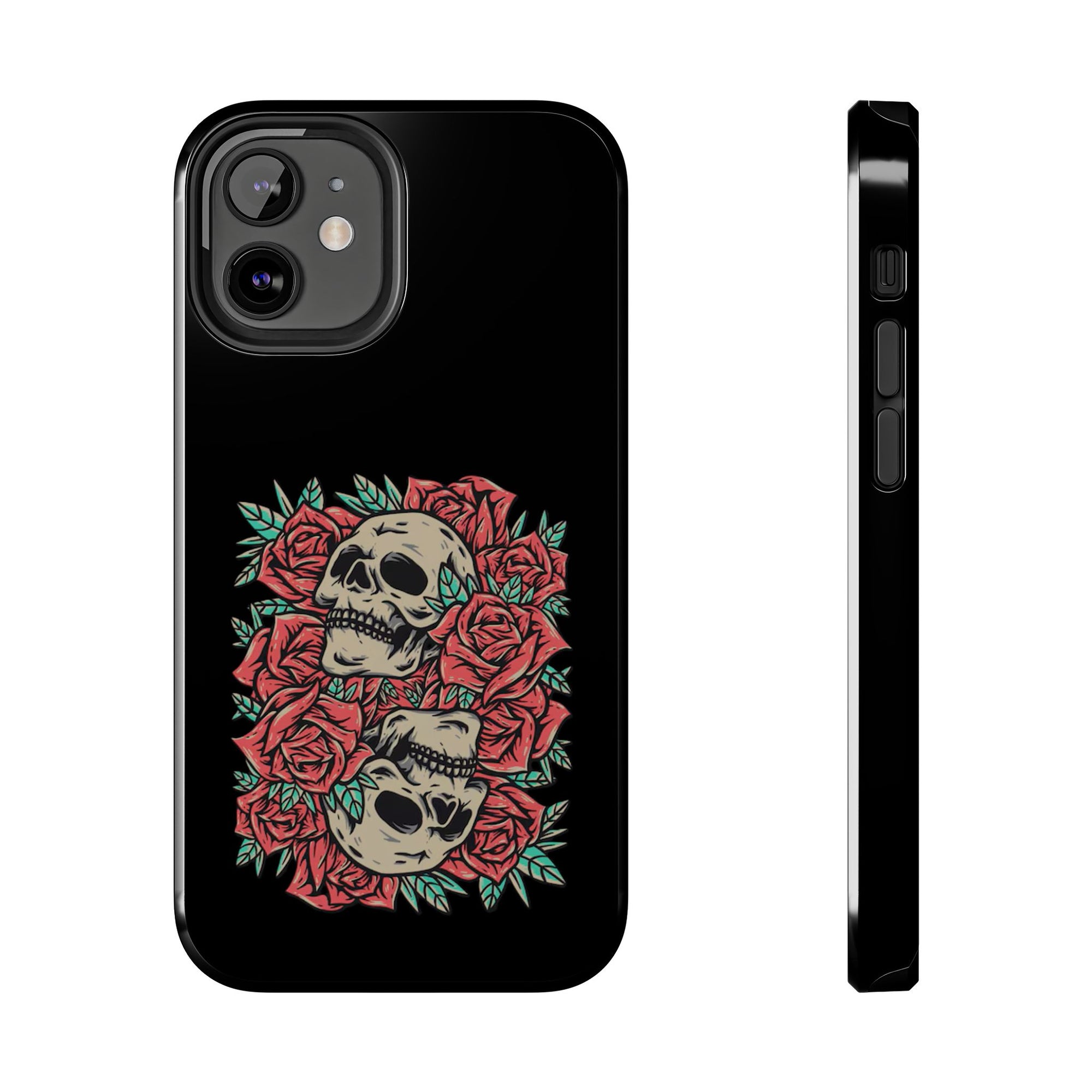 Stylish Skull & Roses Phone Case, Tough Phone Cover, Floral Skull Design, Unique Gift for her, Gothic Aesthetic Accessories