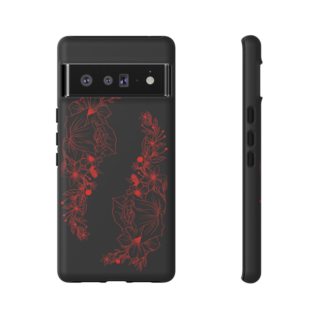 Stylish Floral Phone Case, Tough Phone Cover, Floral Design Case, Gift for Her, Black Phone Accessories