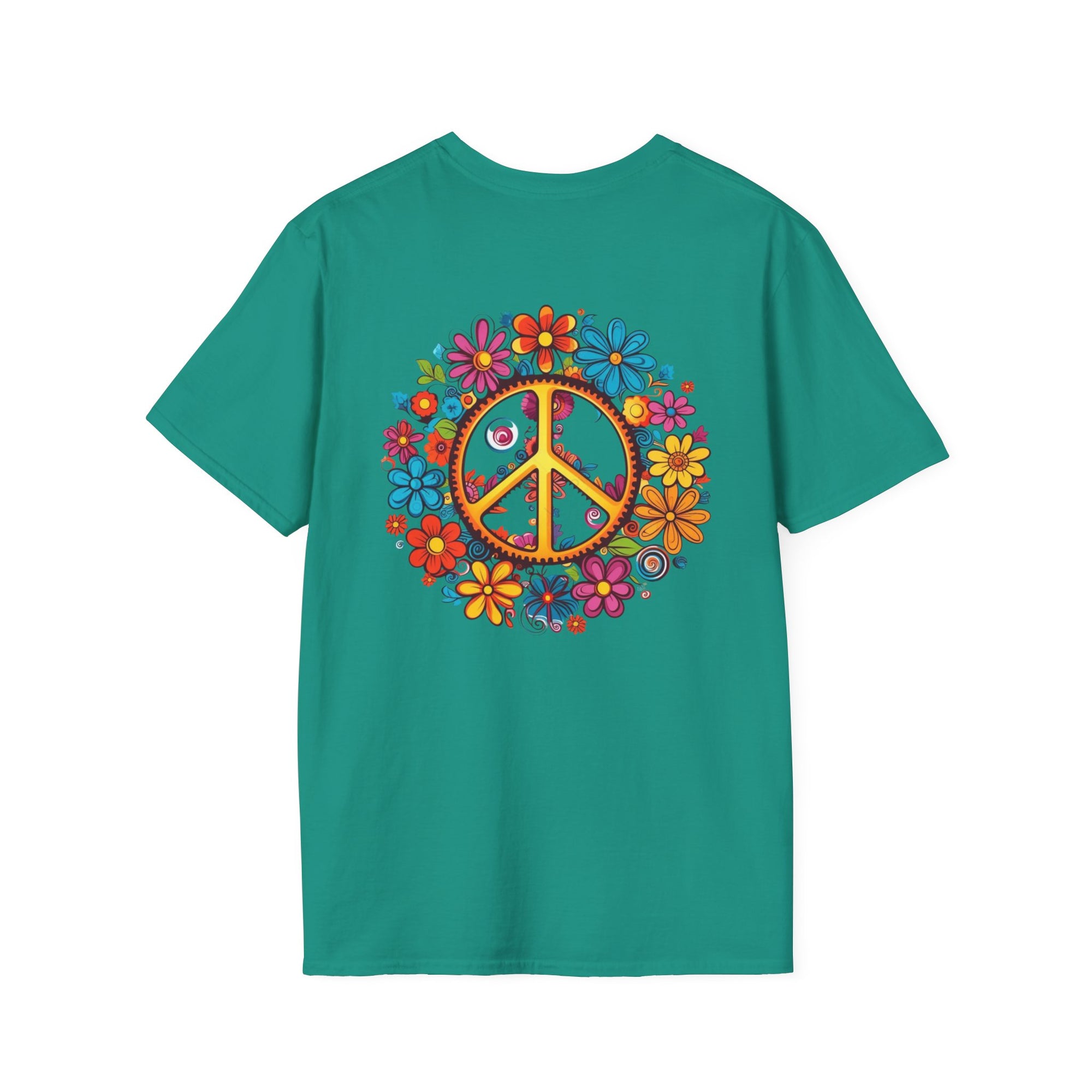 Bohemian Floral T-Shirt, Hippie Shirt, Peace Sign Tee, Gift for Festival Lovers, Artistic Apparel, Unisex Graphic Tee