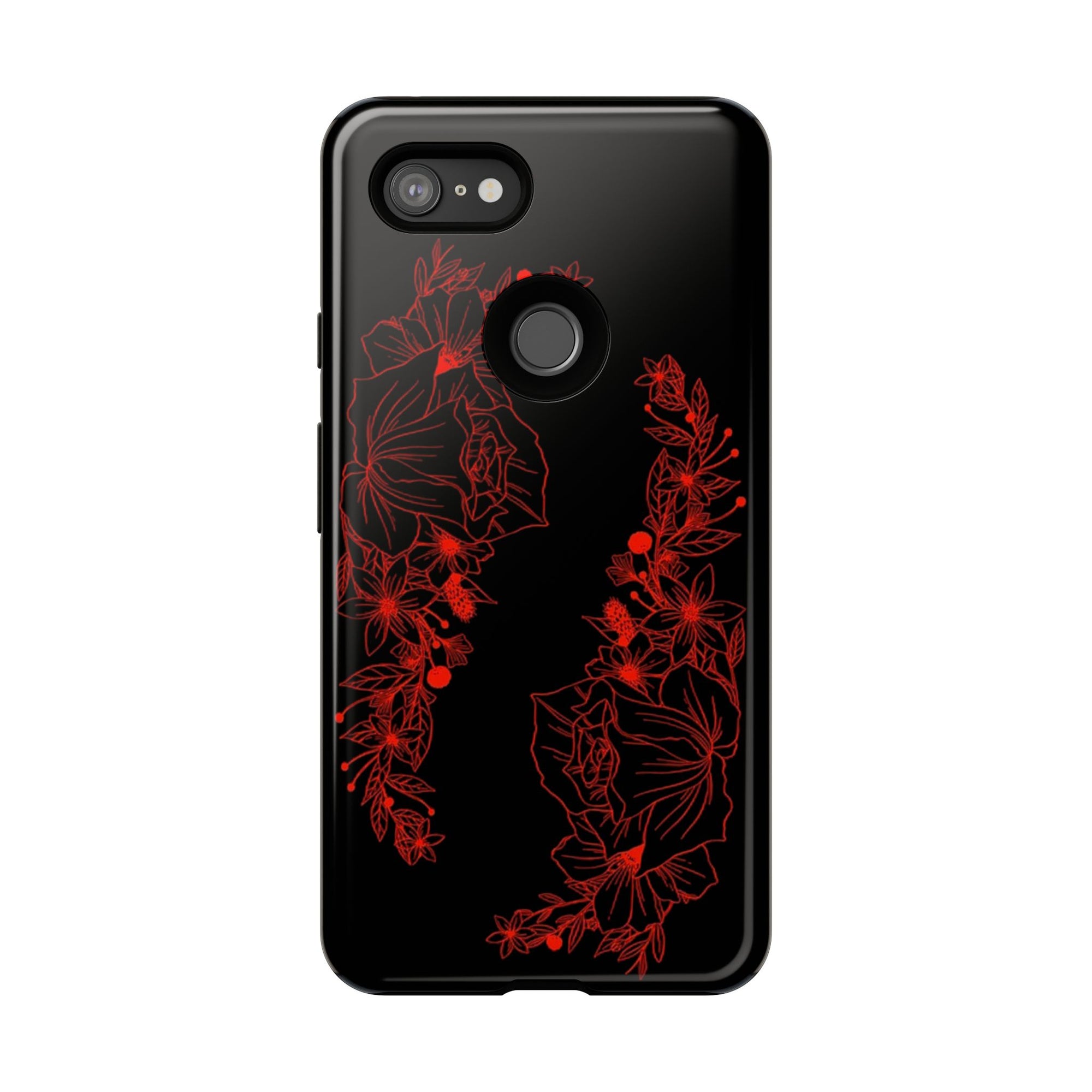 Stylish Floral Phone Case, Tough Phone Cover, Floral Design Case, Gift for Her, Black Phone Accessories