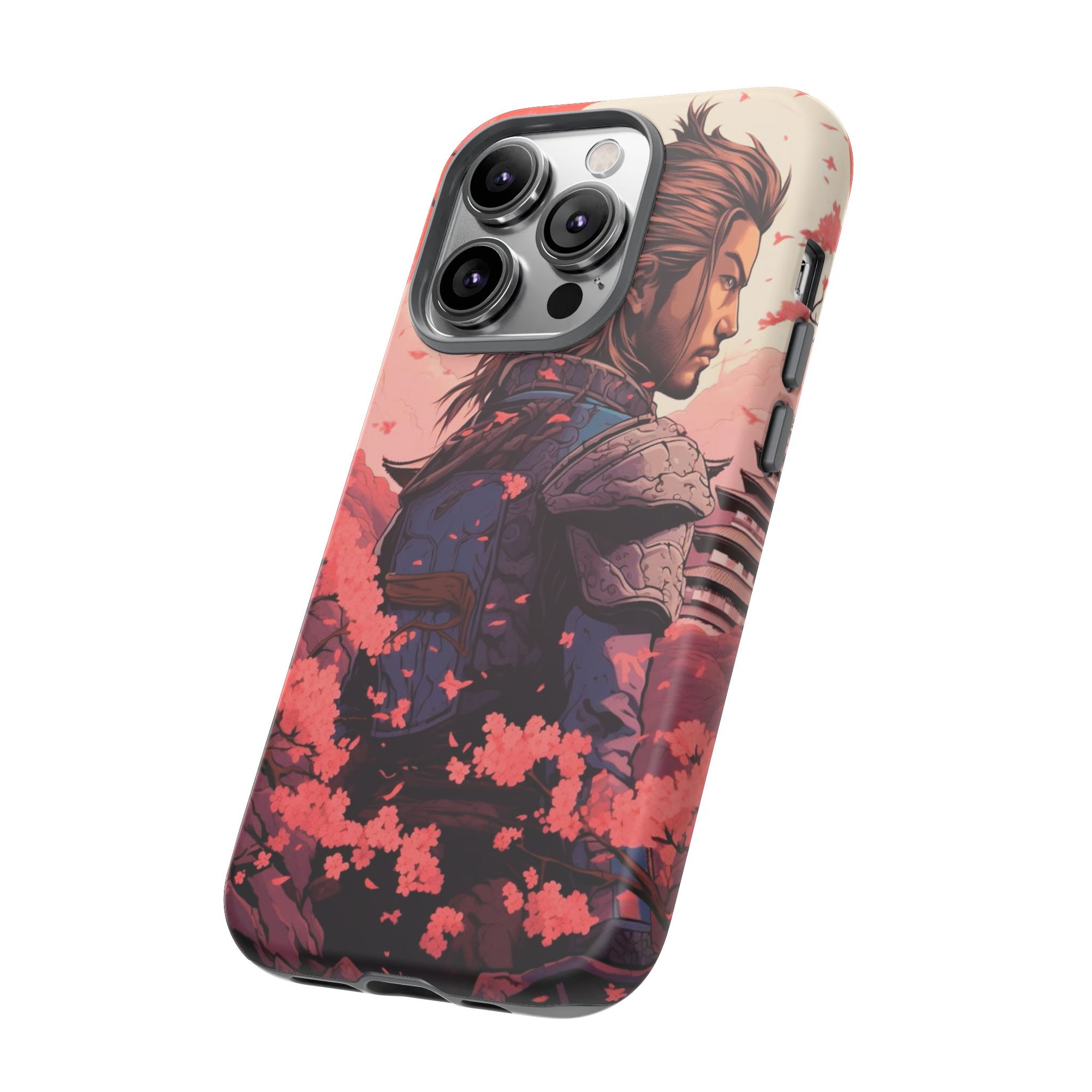 Samurai Phone Case, Tough Cases for Men, Cherry Blossom Art, Gift for Anime Fans, Unique Phone Accessory, Stylish Protection