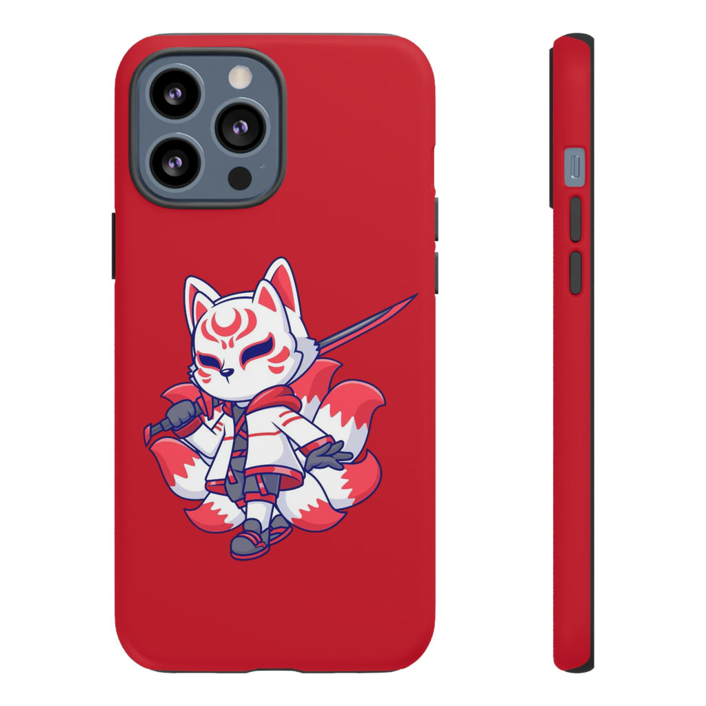 Anime-Inspired Tough Phone Case, Kawaii Fox Design, Gift for Gamers, Cute Phone Accessories, Red Phone Cover, Cosplay Merchandise