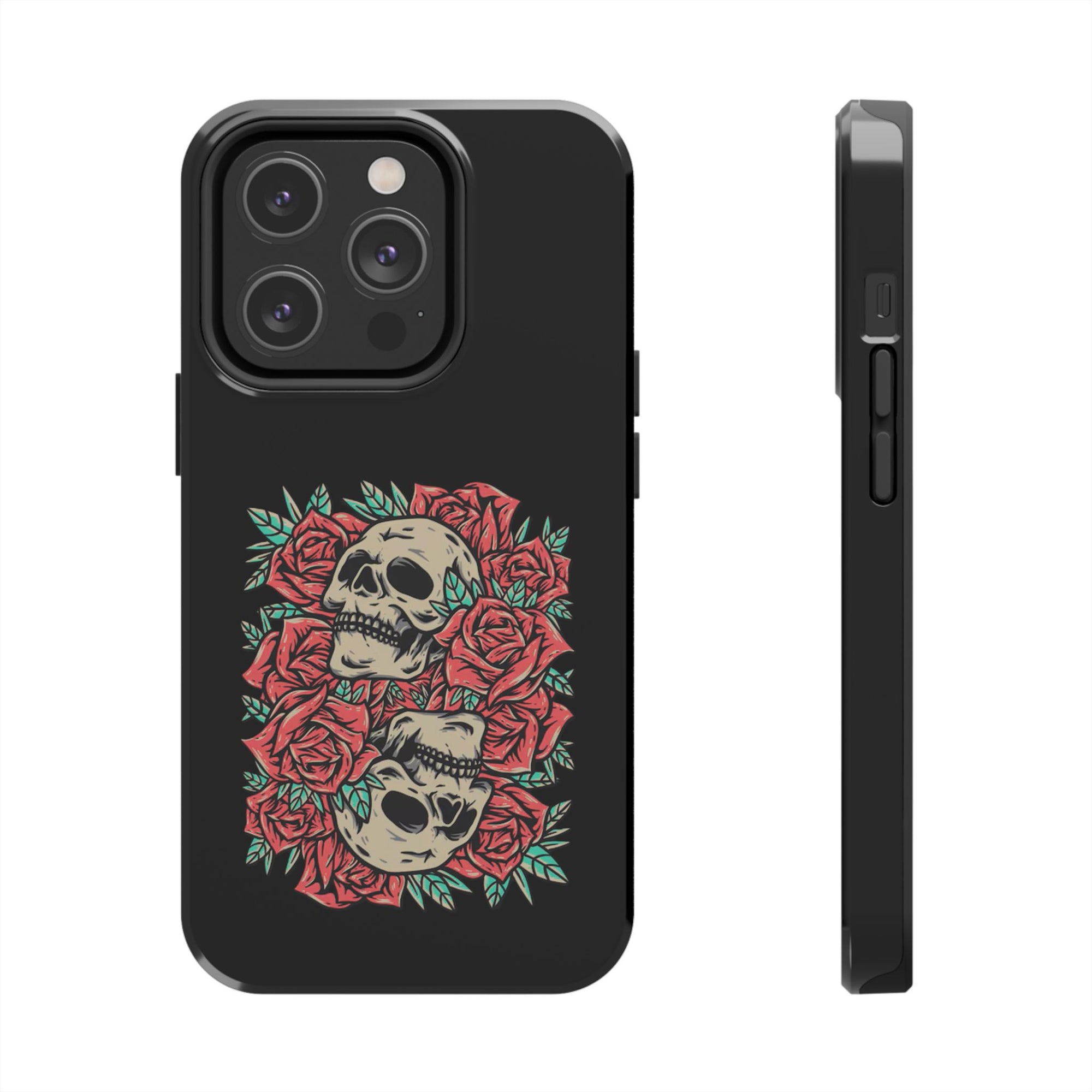Stylish Skull & Roses Phone Case, Tough Phone Cover, Floral Skull Design, Unique Gift for her, Gothic Aesthetic Accessories