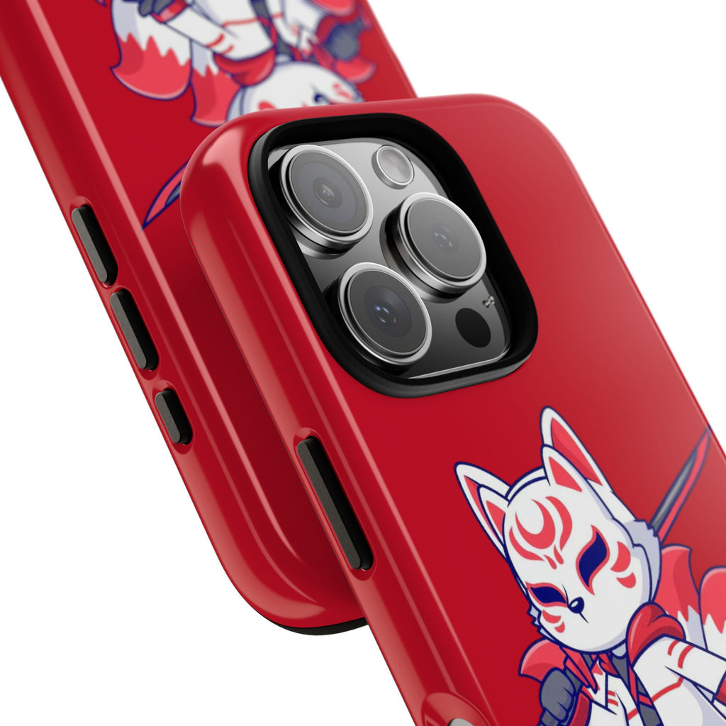 Anime-Inspired Tough Phone Case, Kawaii Fox Design, Gift for Gamers, Cute Phone Accessories, Red Phone Cover, Cosplay Merchandise
