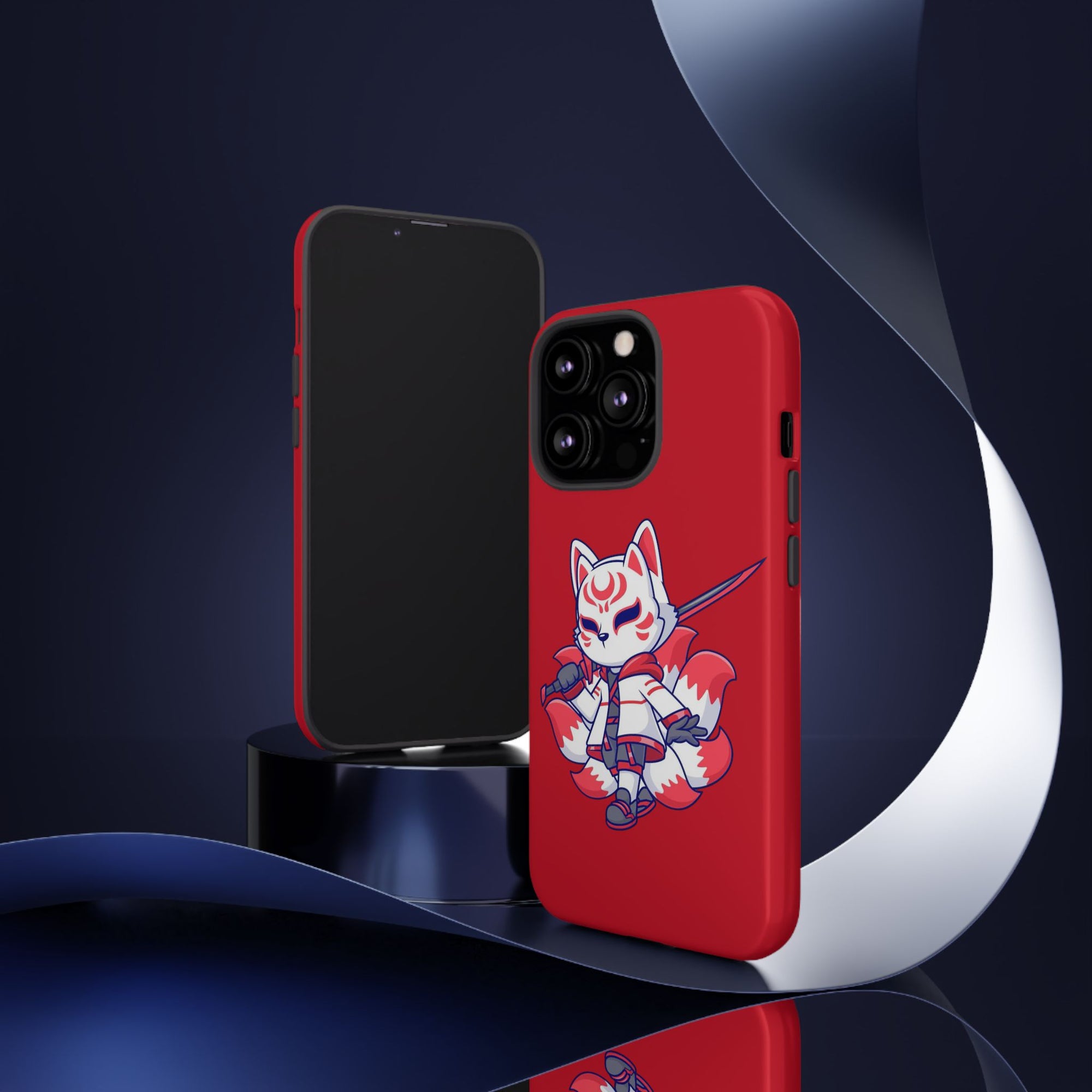 Anime-Inspired Tough Phone Case, Kawaii Fox Design, Gift for Gamers, Cute Phone Accessories, Red Phone Cover, Cosplay Merchandise