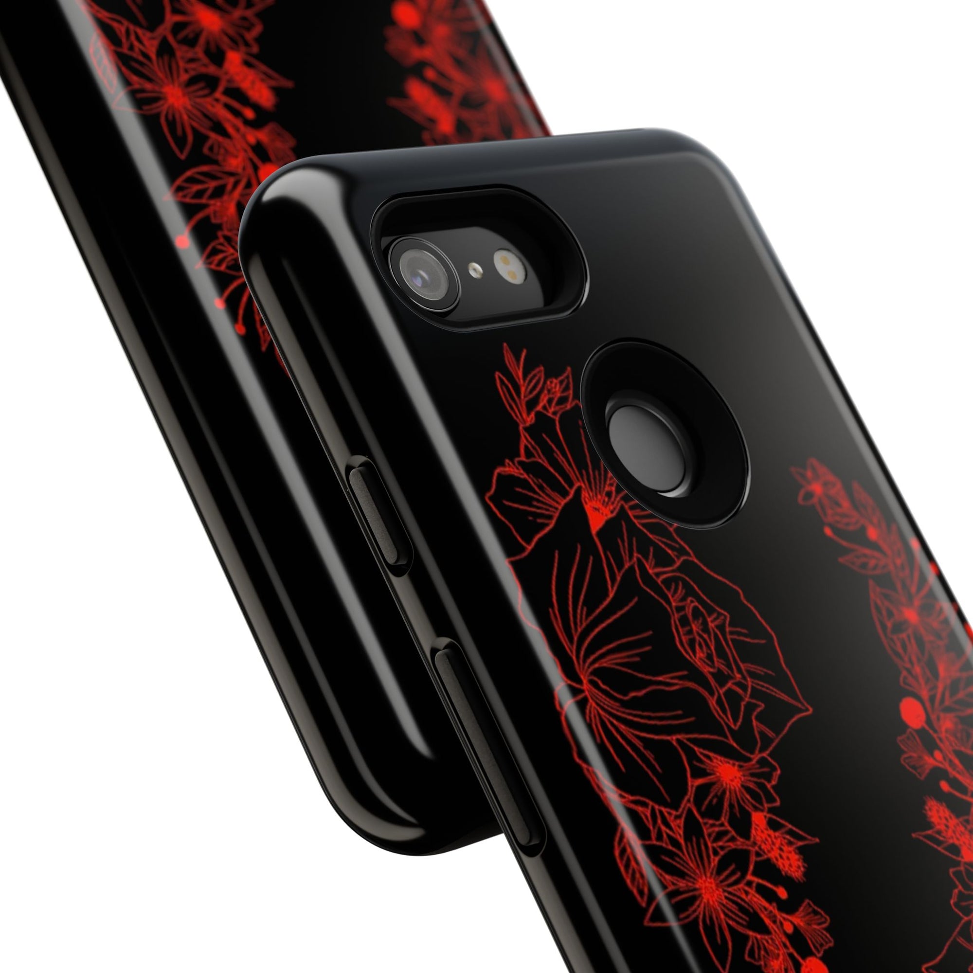 Stylish Floral Phone Case, Tough Phone Cover, Floral Design Case, Gift for Her, Black Phone Accessories
