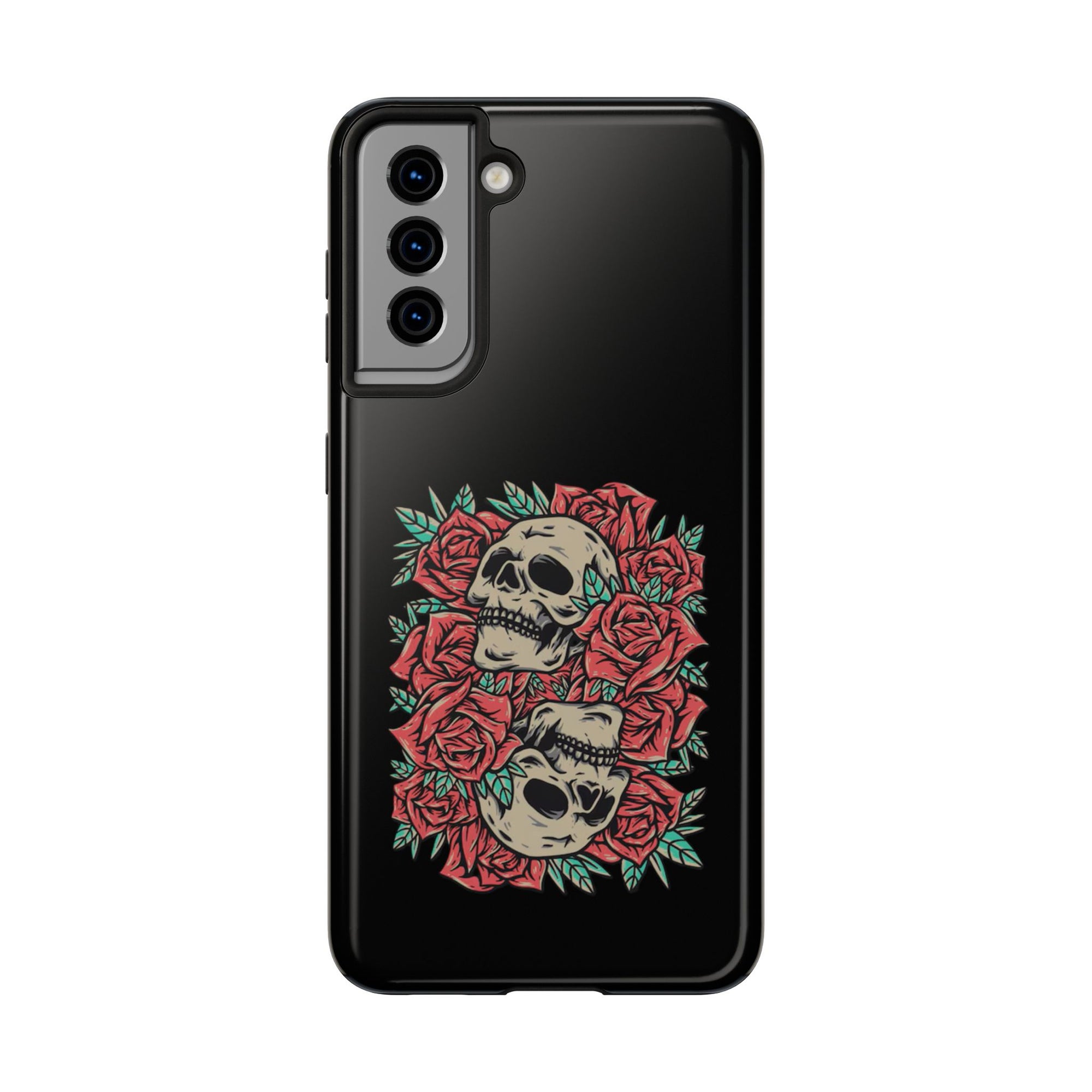 Stylish Skull & Roses Phone Case, Tough Phone Cover, Floral Skull Design, Unique Gift for her, Gothic Aesthetic Accessories