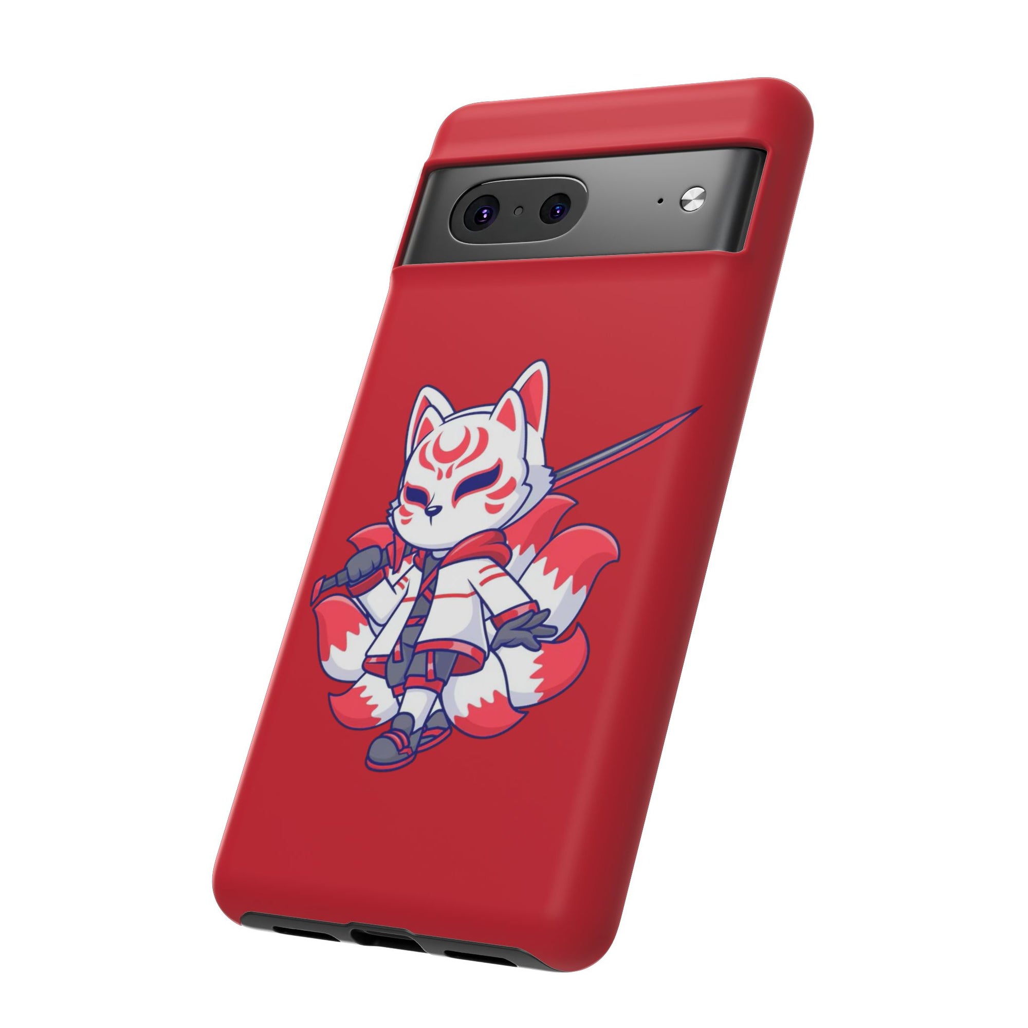 Anime-Inspired Tough Phone Case, Kawaii Fox Design, Gift for Gamers, Cute Phone Accessories, Red Phone Cover, Cosplay Merchandise