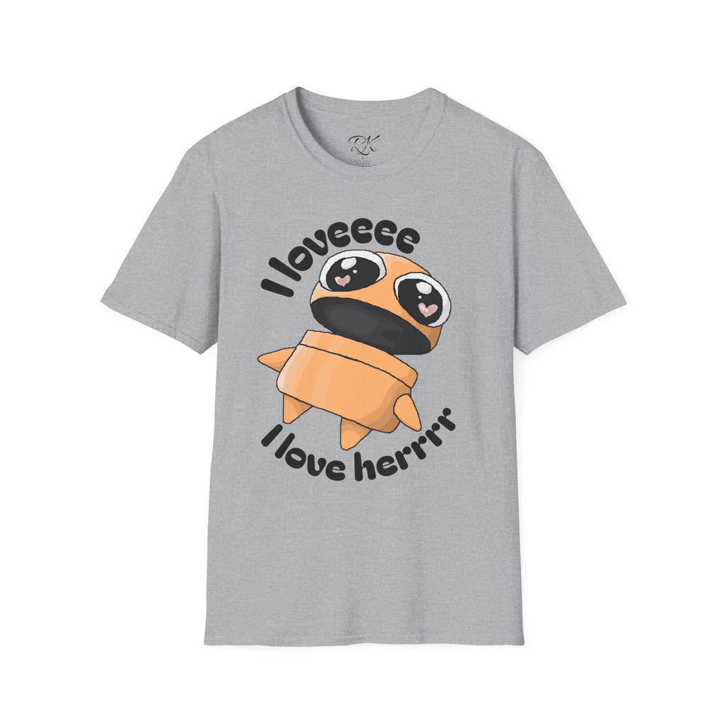 I love Herrrrr Cute Cartoon Love T-Shirt, Unisex Softstyle Tee, Perfect for Gifts, Casual Wear, Valentine's Day, Cute Character Apparel