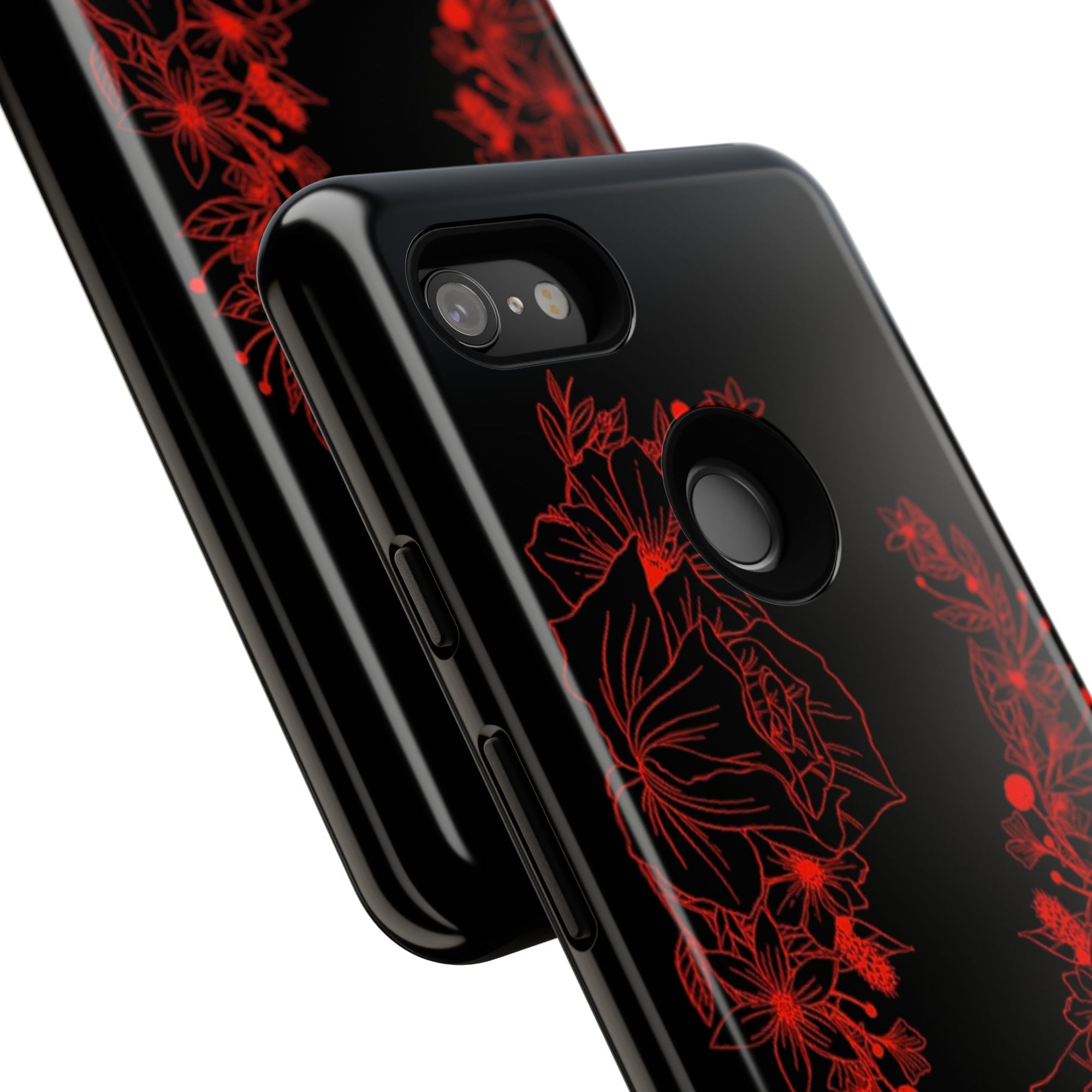 Stylish Floral Phone Case, Tough Phone Cover, Floral Design Case, Gift for Her, Black Phone Accessories