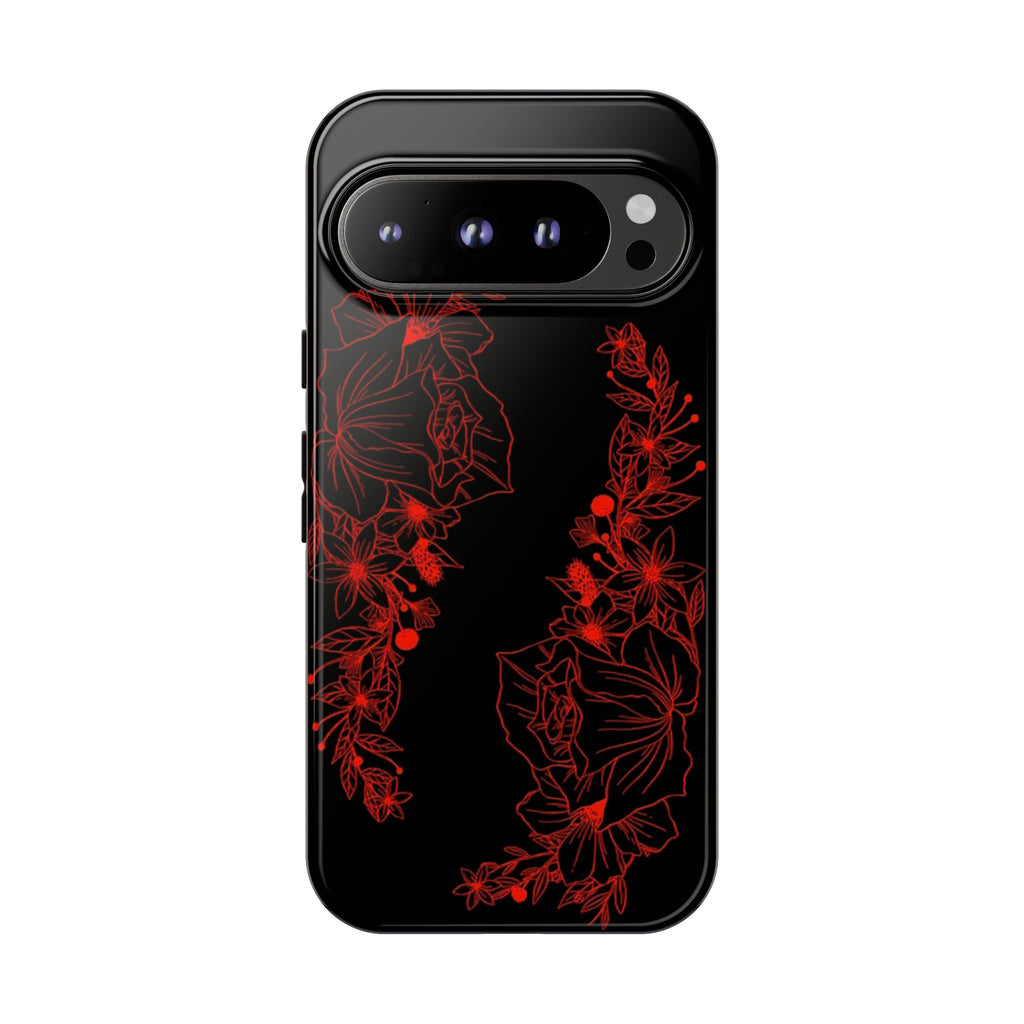 Stylish Floral Phone Case, Tough Phone Cover, Floral Design Case, Gift for Her, Black Phone Accessories