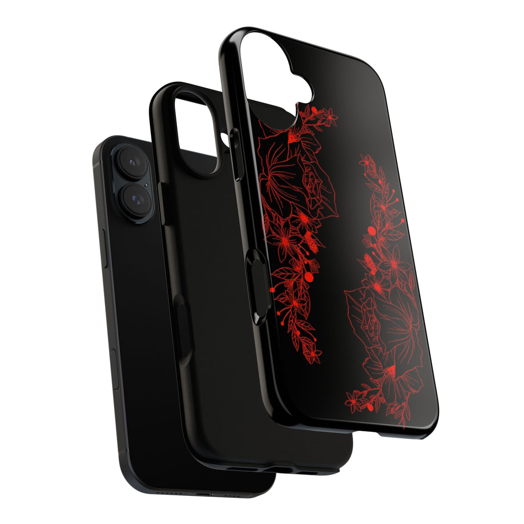 Stylish Floral Phone Case, Tough Phone Cover, Floral Design Case, Gift for Her, Black Phone Accessories