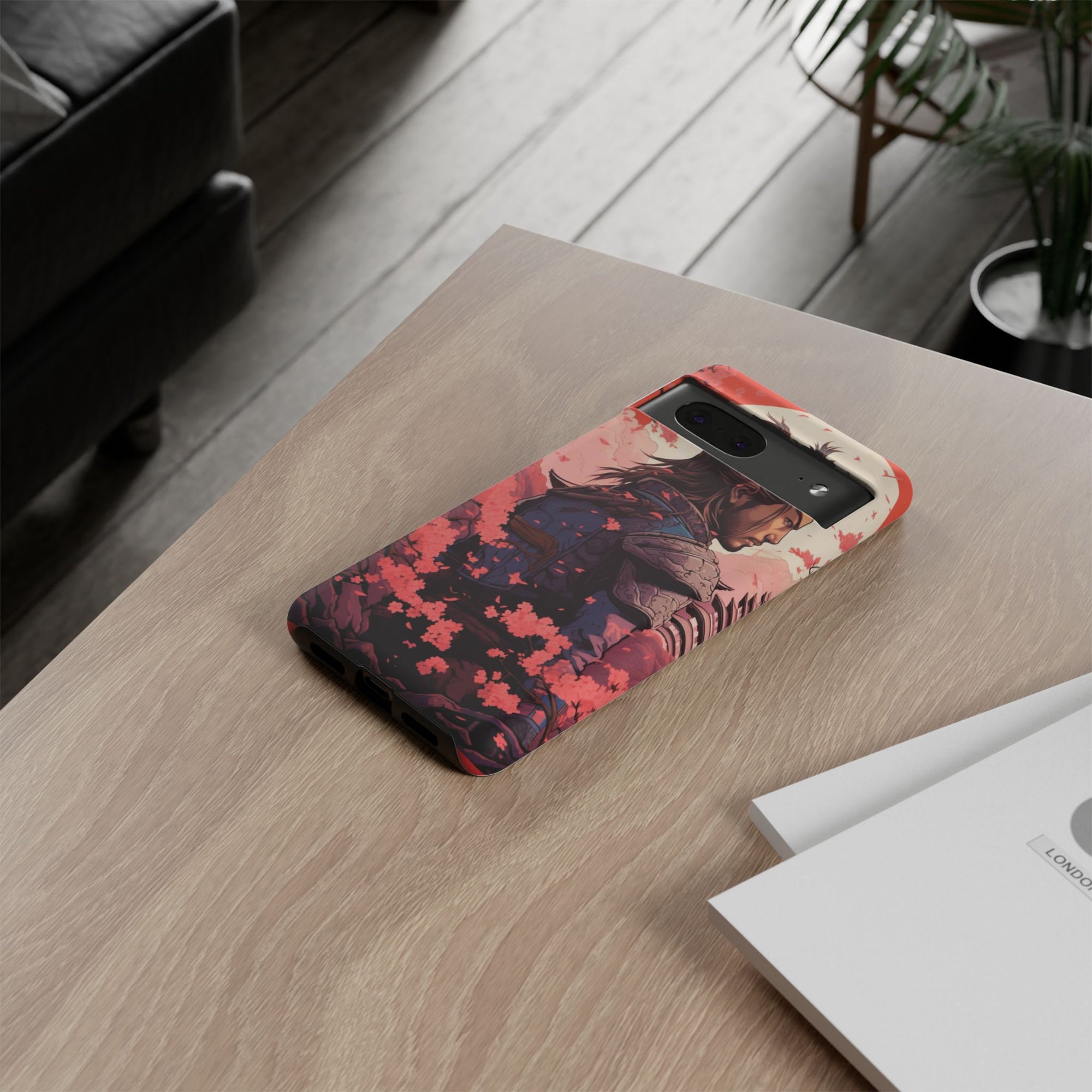 Samurai Phone Case, Tough Cases for Men, Cherry Blossom Art, Gift for Anime Fans, Unique Phone Accessory, Stylish Protection