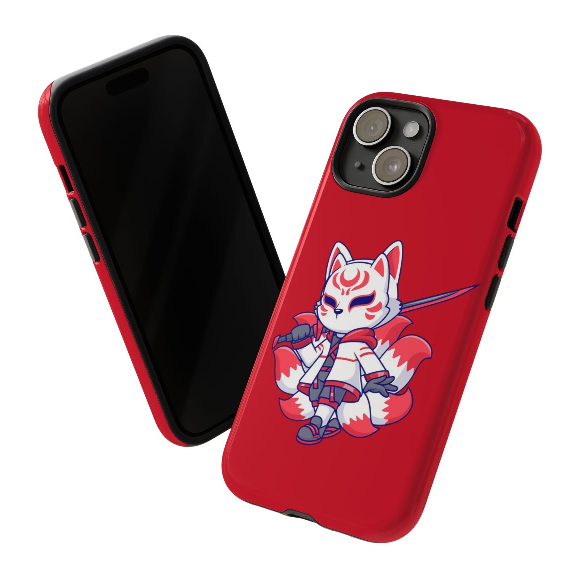Anime-Inspired Tough Phone Case, Kawaii Fox Design, Gift for Gamers, Cute Phone Accessories, Red Phone Cover, Cosplay Merchandise