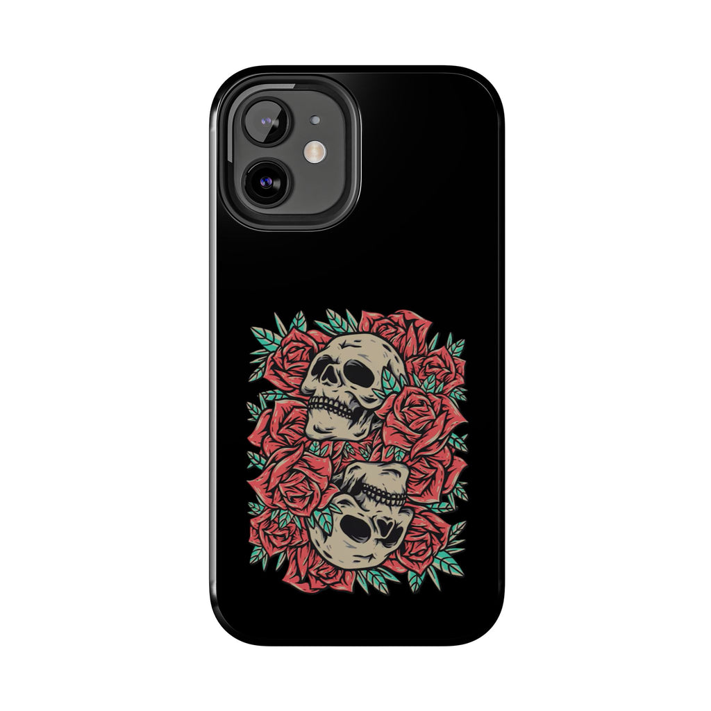 Stylish Skull & Roses Phone Case, Tough Phone Cover, Floral Skull Design, Unique Gift for her, Gothic Aesthetic Accessories