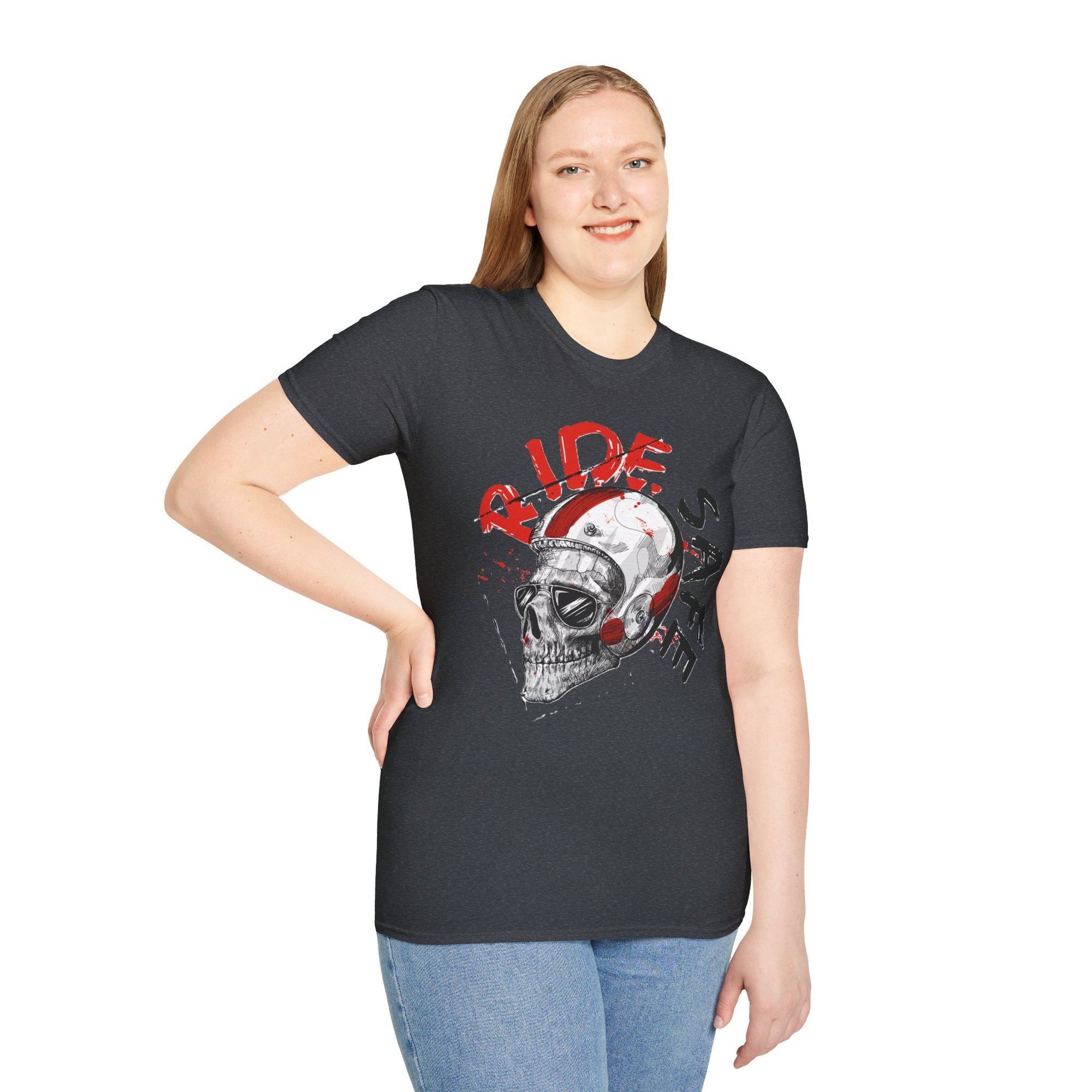 Ride Safe Skull T-Shirt | Unisex Softstyle Tee for Bikers | Perfect for Motorcyclists, Casual Wear, Gifts, and Events