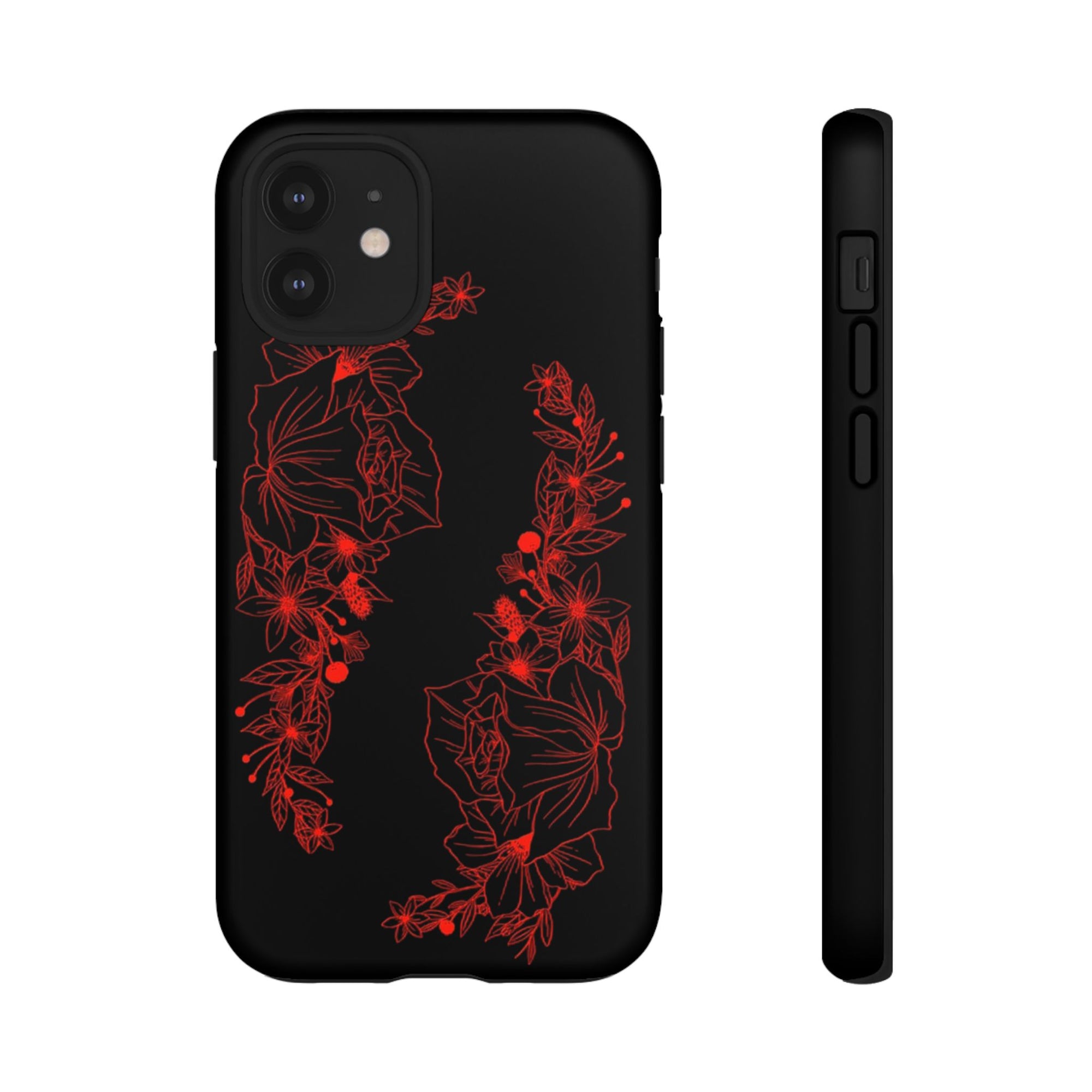 Stylish Floral Phone Case, Tough Phone Cover, Floral Design Case, Gift for Her, Black Phone Accessories