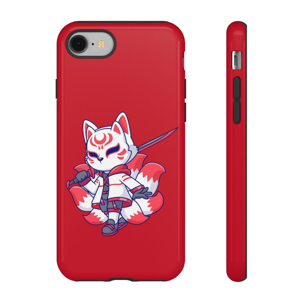 Anime-Inspired Tough Phone Case, Kawaii Fox Design, Gift for Gamers, Cute Phone Accessories, Red Phone Cover, Cosplay Merchandise
