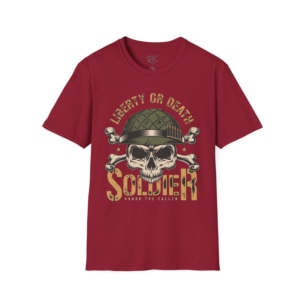 Liberty or Death Skull Soldier T-Shirt, Military Apparel, Unisex Graphic Tee, Veteran Gift, Casual Wear, Outdoor Adventure