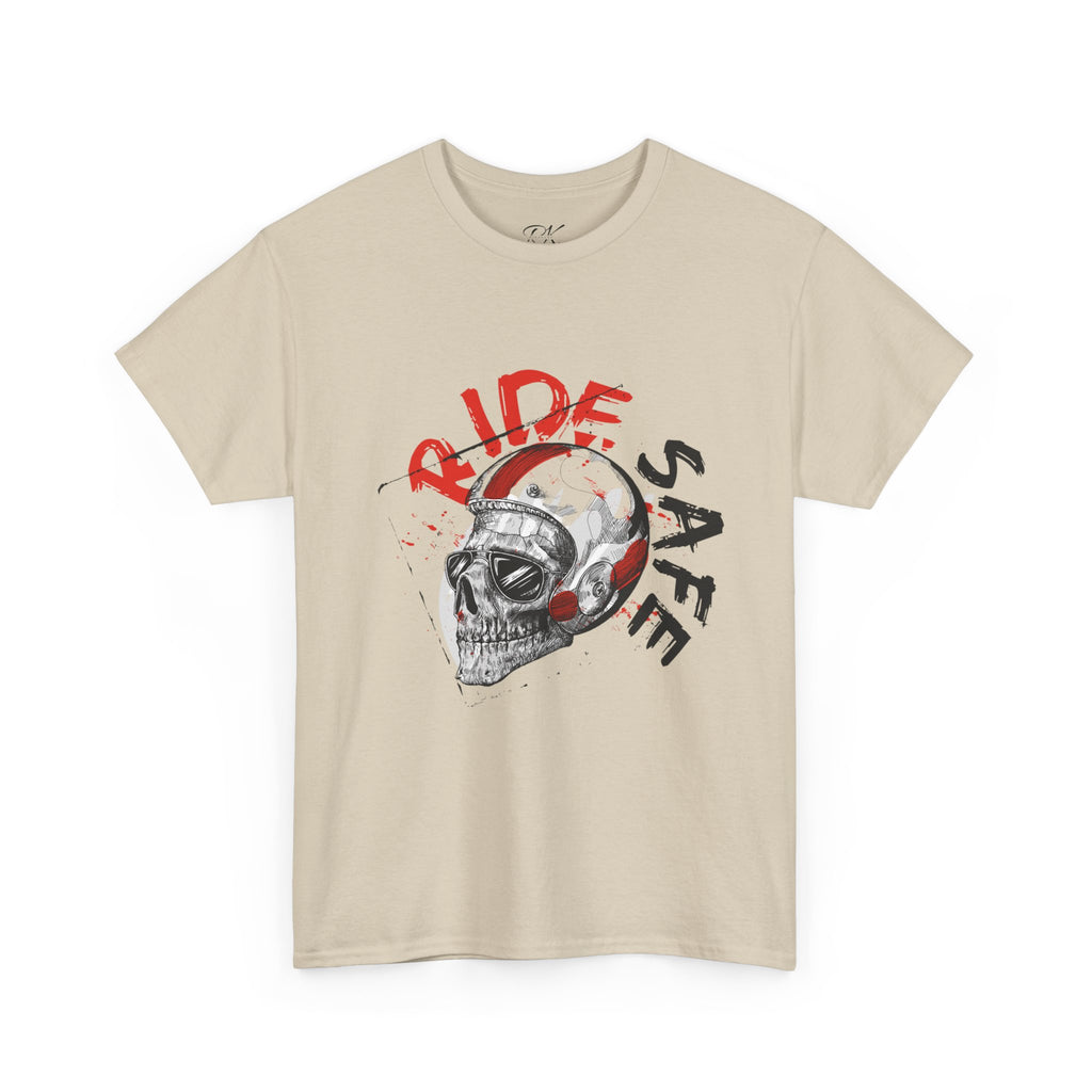 Skull Themed Ride Safe Tee, Unisex Heavy Cotton T-Shirt, Motorcycle Tee, Biker Apparel, Gift for Riders, Casual Wear