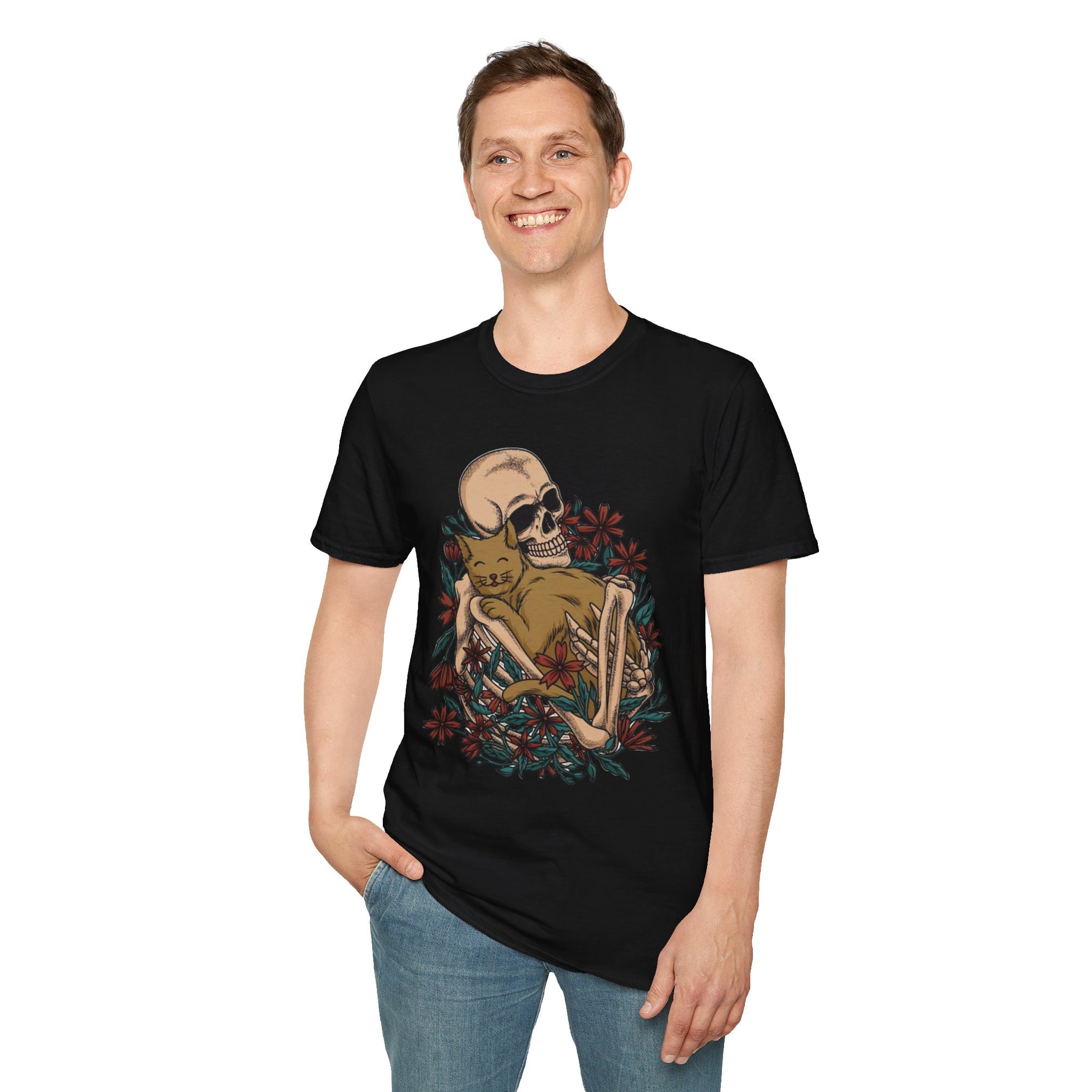 Skeleton Floral Unisex T-Shirt, Cute Grunge Tee, Quirky Halloween Shirt, Casual Everyday Wear, Unique Graphic Top