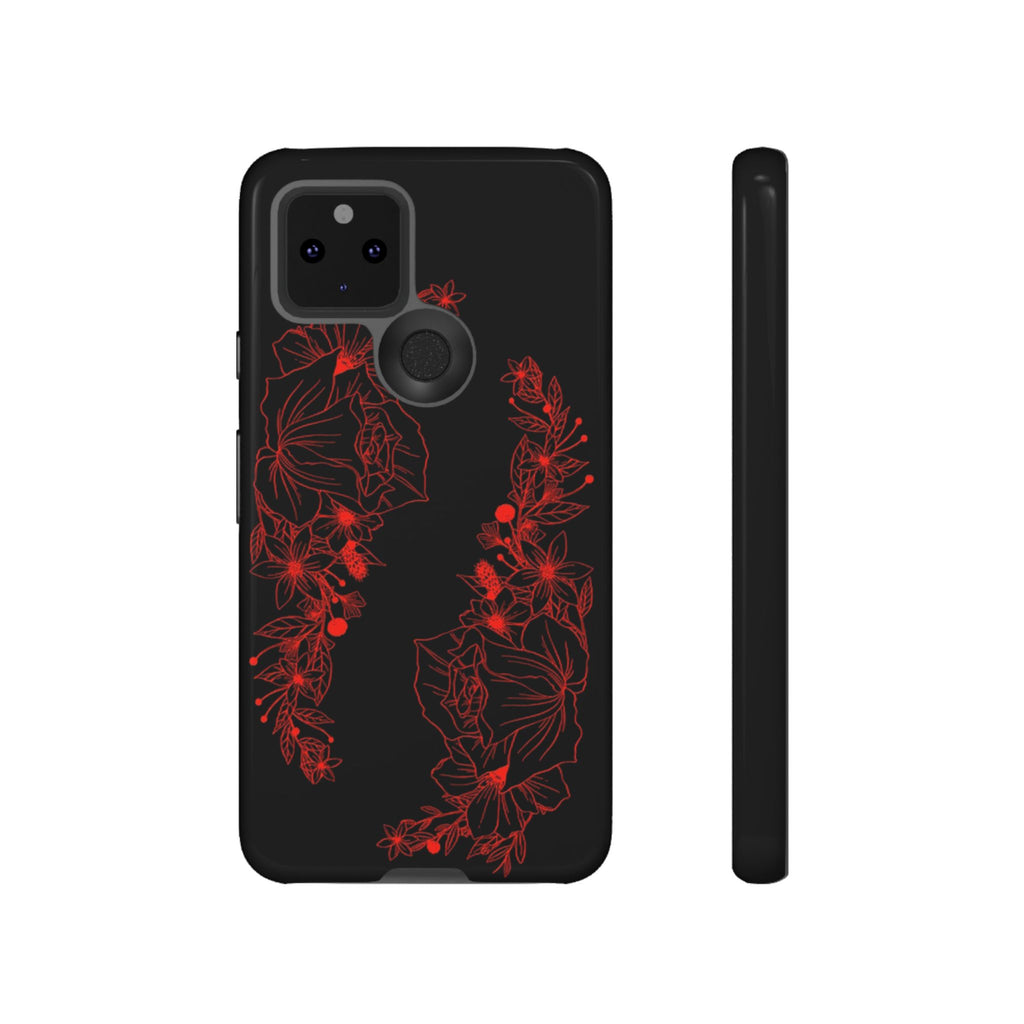 Stylish Floral Phone Case, Tough Phone Cover, Floral Design Case, Gift for Her, Black Phone Accessories