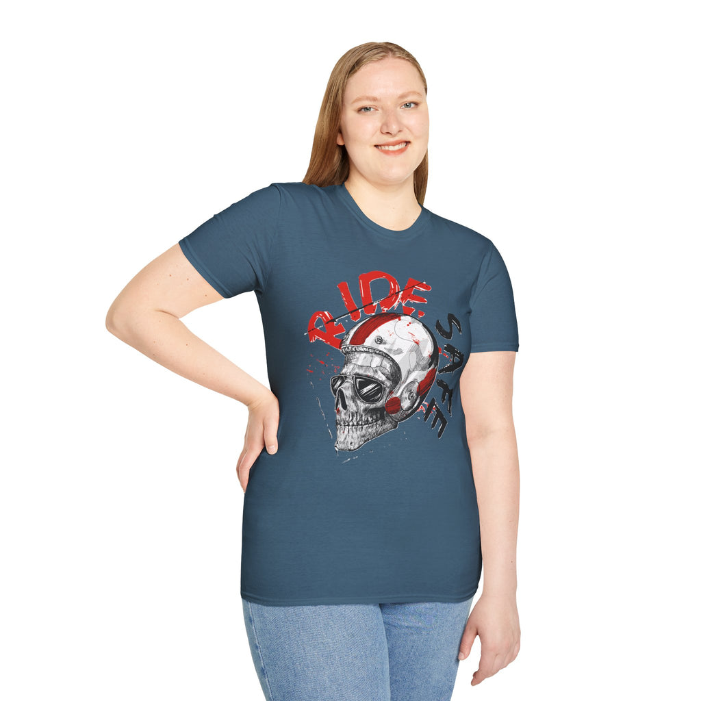 Ride Safe Skull T-Shirt | Unisex Softstyle Tee for Bikers | Perfect for Motorcyclists, Casual Wear, Gifts, and Events