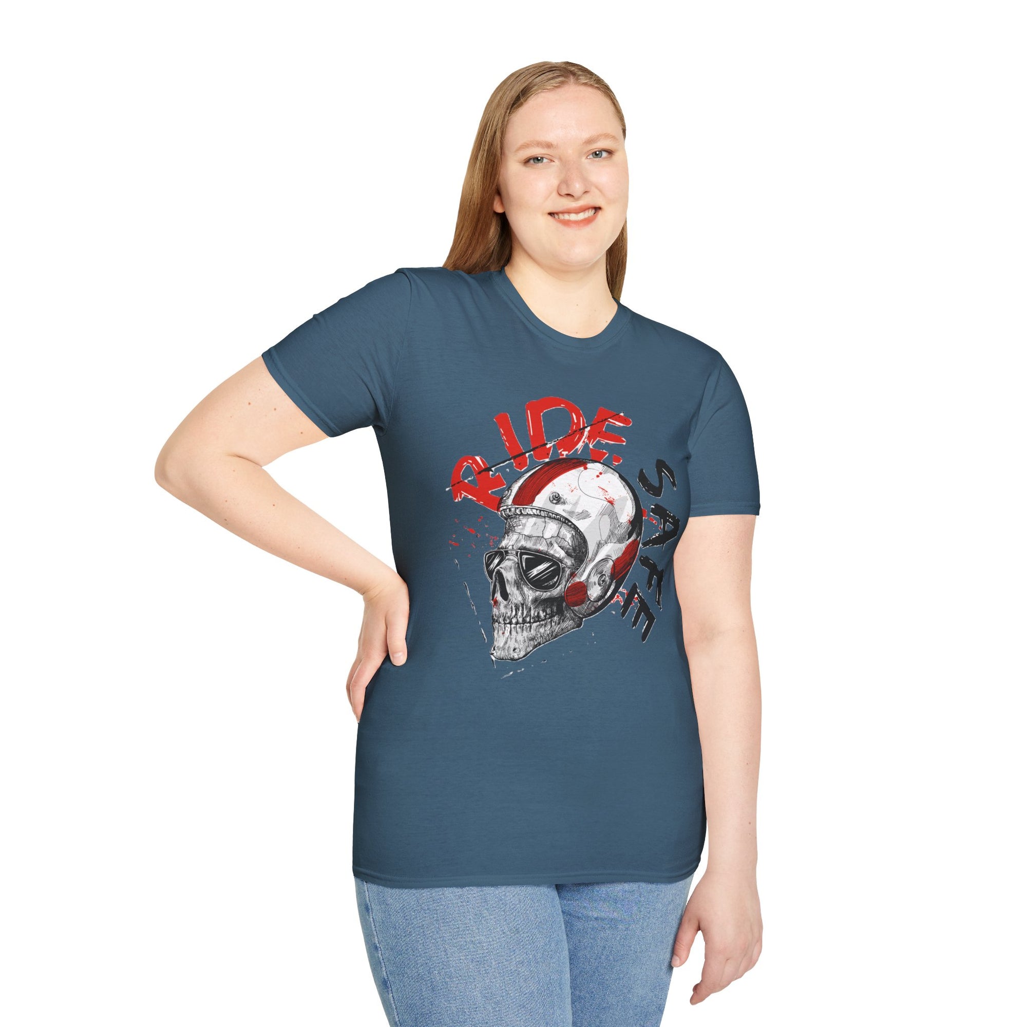 Ride Safe Skull T-Shirt | Unisex Softstyle Tee for Bikers | Perfect for Motorcyclists, Casual Wear, Gifts, and Events