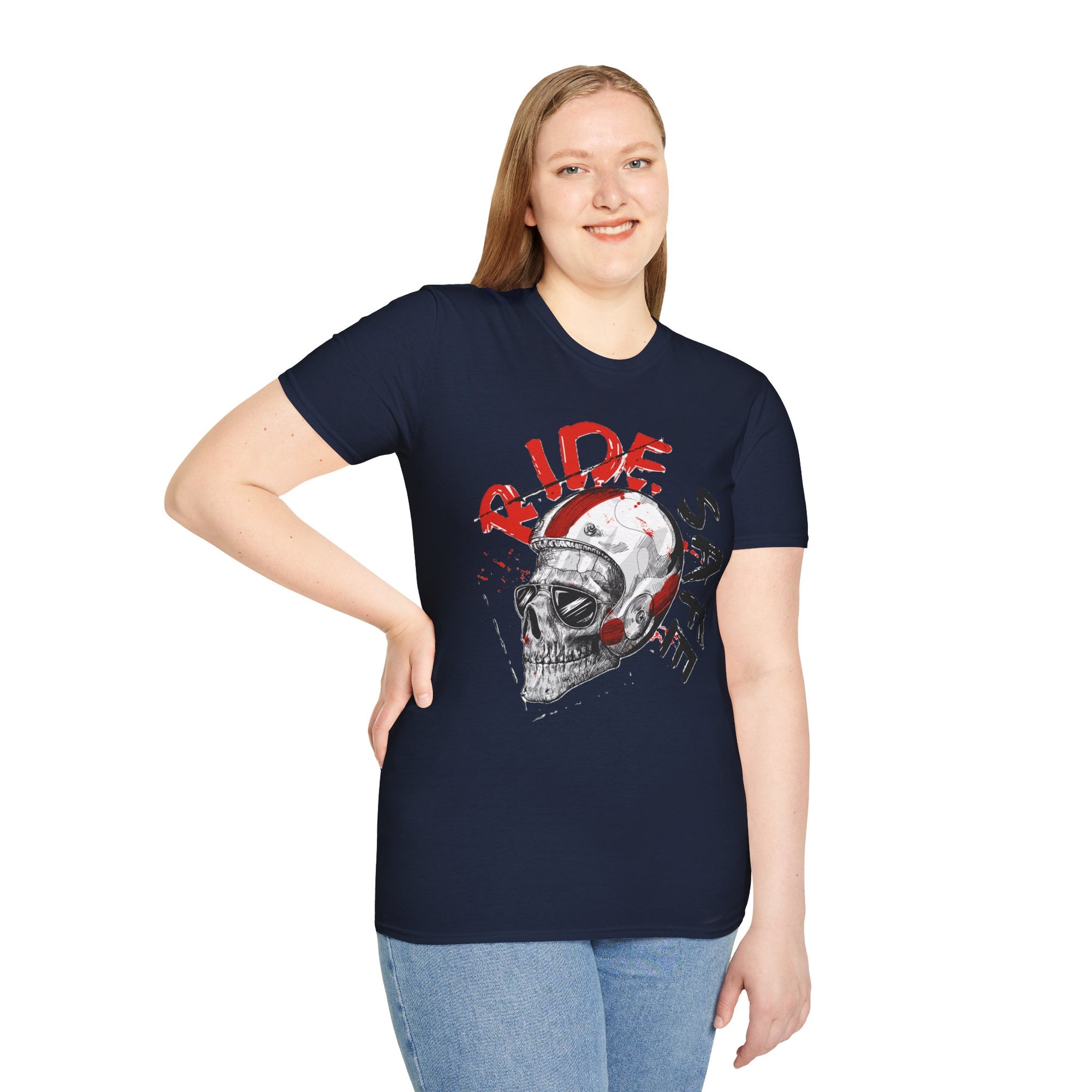 Ride Safe Skull T-Shirt | Unisex Softstyle Tee for Bikers | Perfect for Motorcyclists, Casual Wear, Gifts, and Events