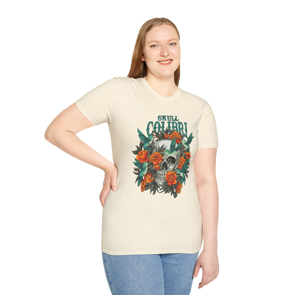 Skull & Roses Unisex T-Shirt, Casual Graphic Tee, Boho Shirt, Unique Gift, Festival Wear, Everyday Style