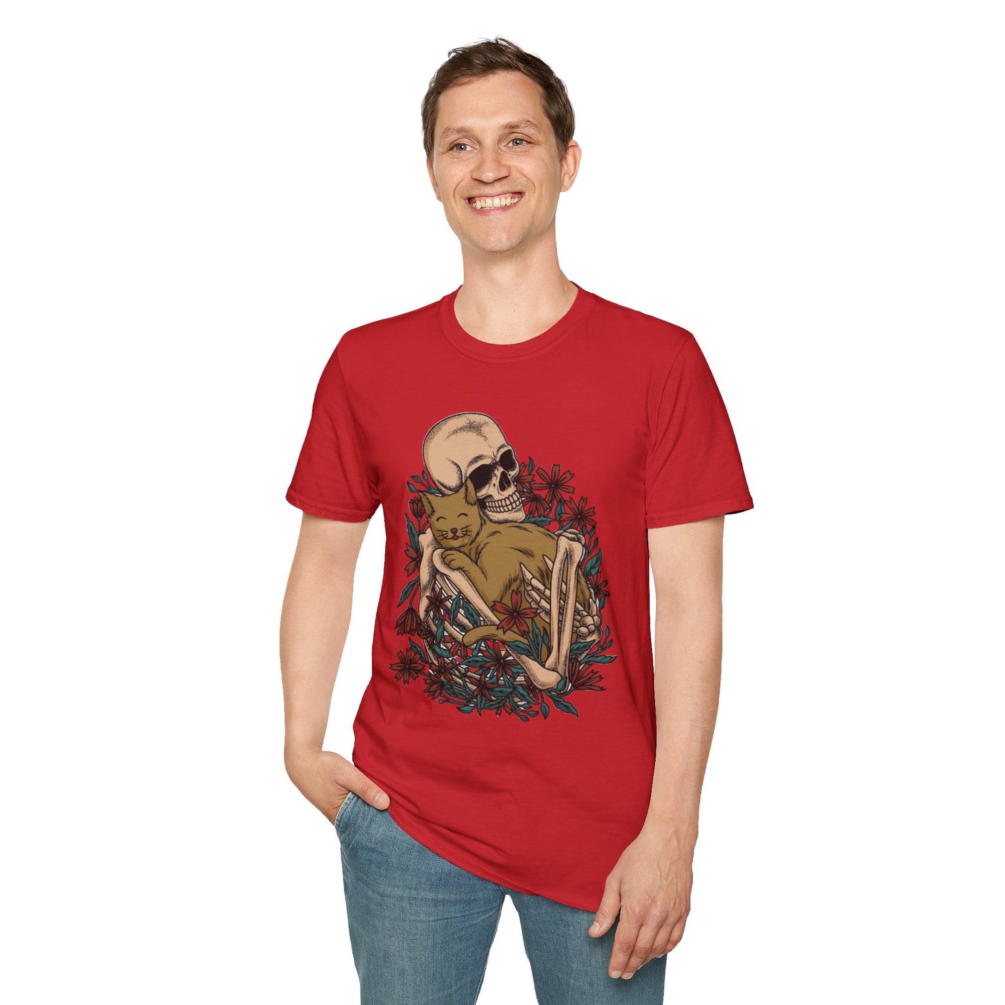 Skeleton Floral Unisex T-Shirt, Cute Grunge Tee, Quirky Halloween Shirt, Casual Everyday Wear, Unique Graphic Top