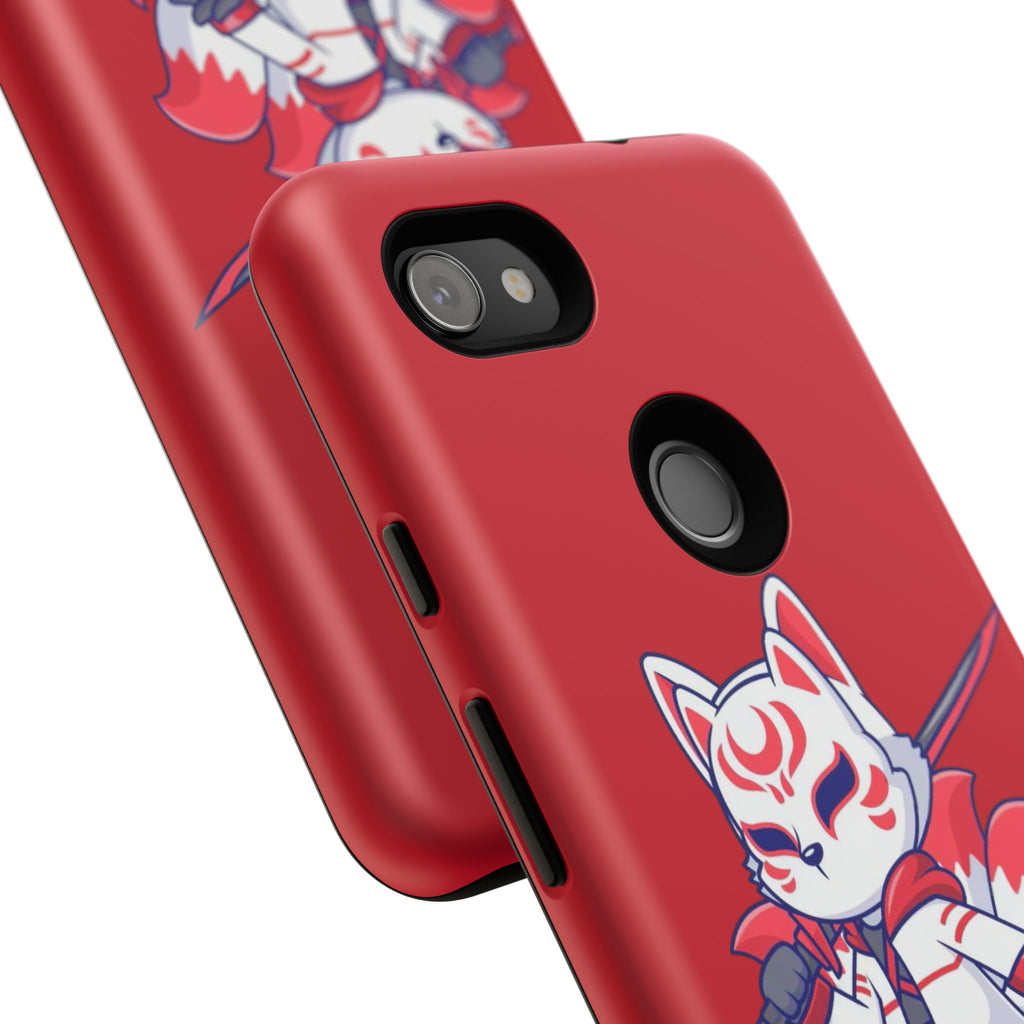 Anime-Inspired Tough Phone Case, Kawaii Fox Design, Gift for Gamers, Cute Phone Accessories, Red Phone Cover, Cosplay Merchandise