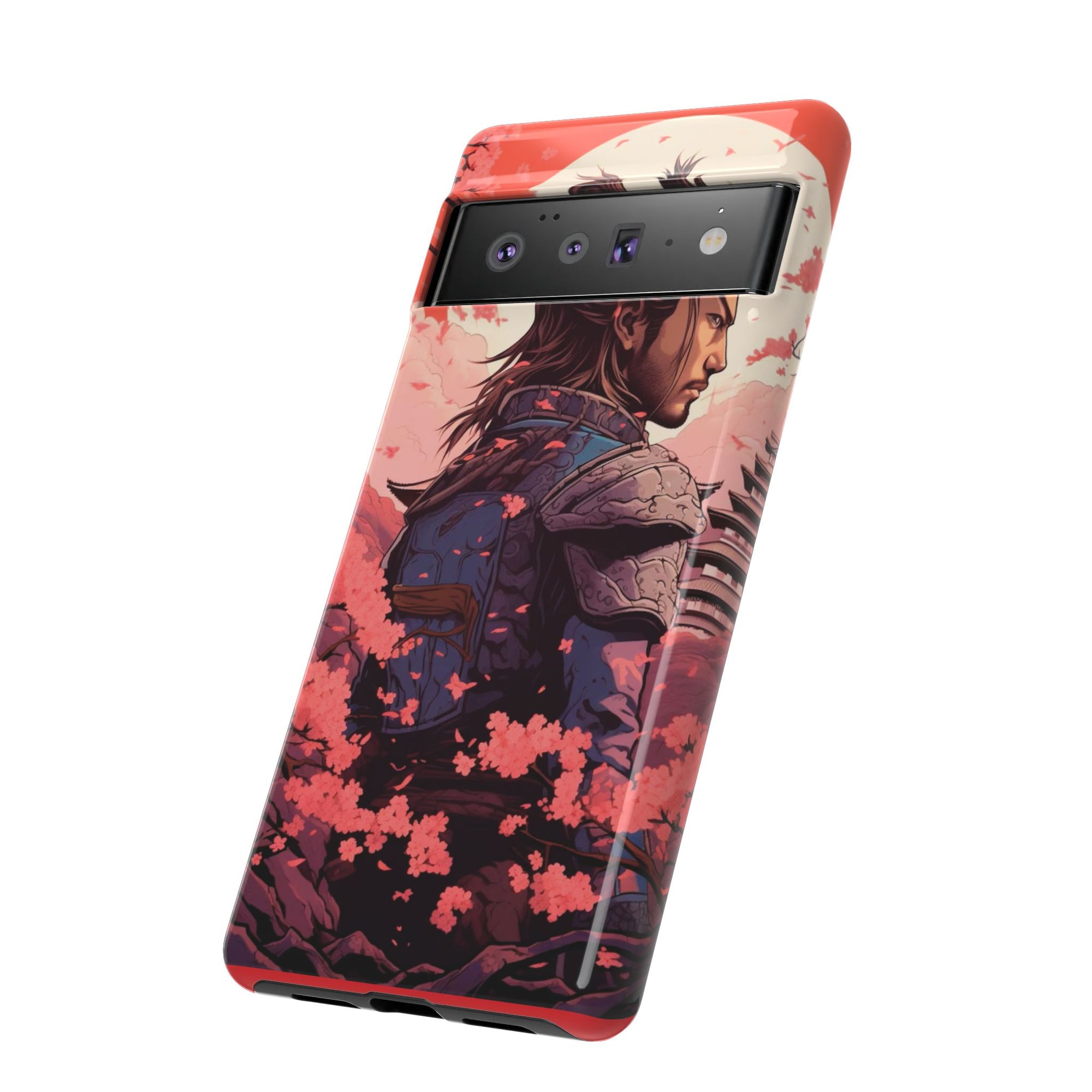 Samurai Phone Case, Tough Cases for Men, Cherry Blossom Art, Gift for Anime Fans, Unique Phone Accessory, Stylish Protection