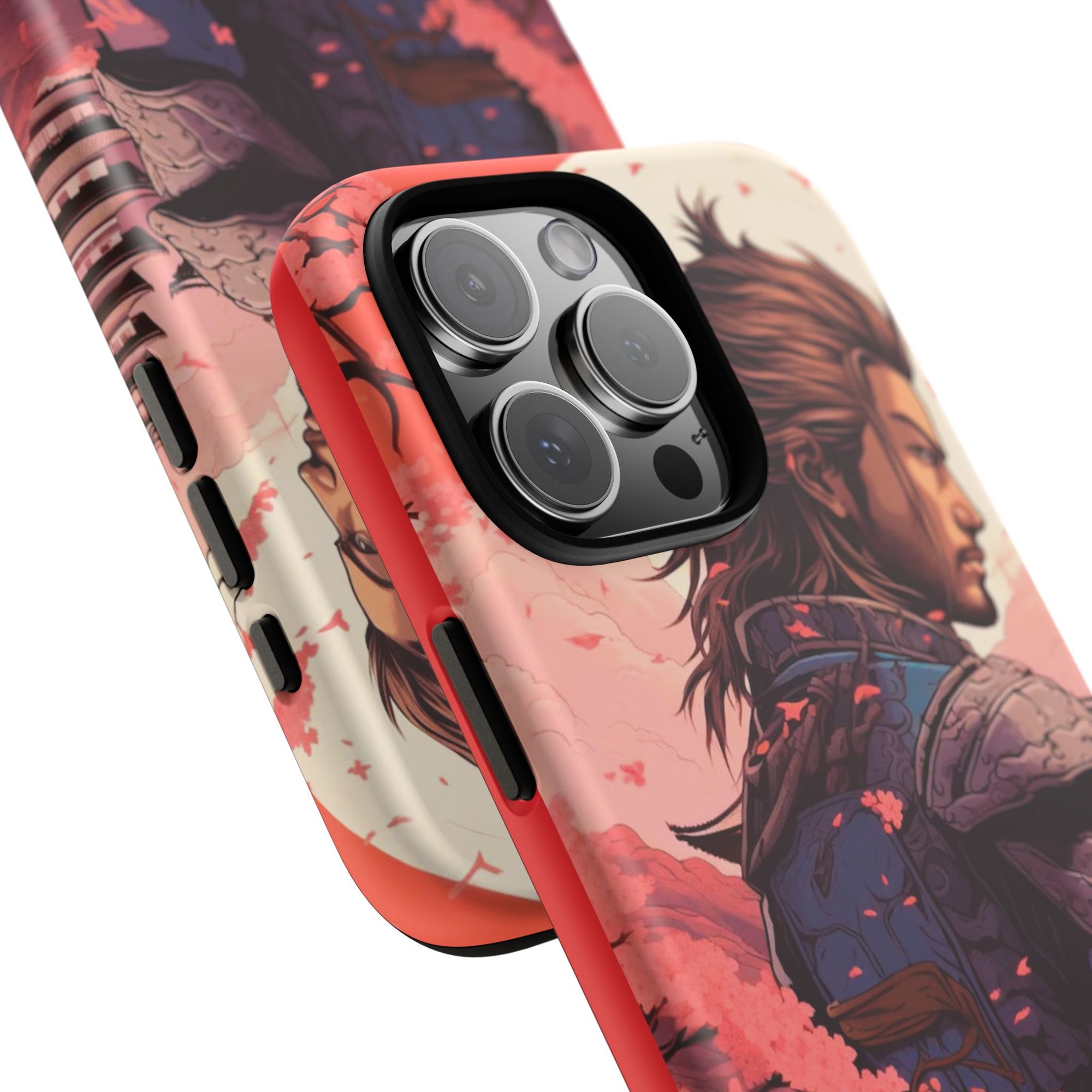 Samurai Phone Case, Tough Cases for Men, Cherry Blossom Art, Gift for Anime Fans, Unique Phone Accessory, Stylish Protection