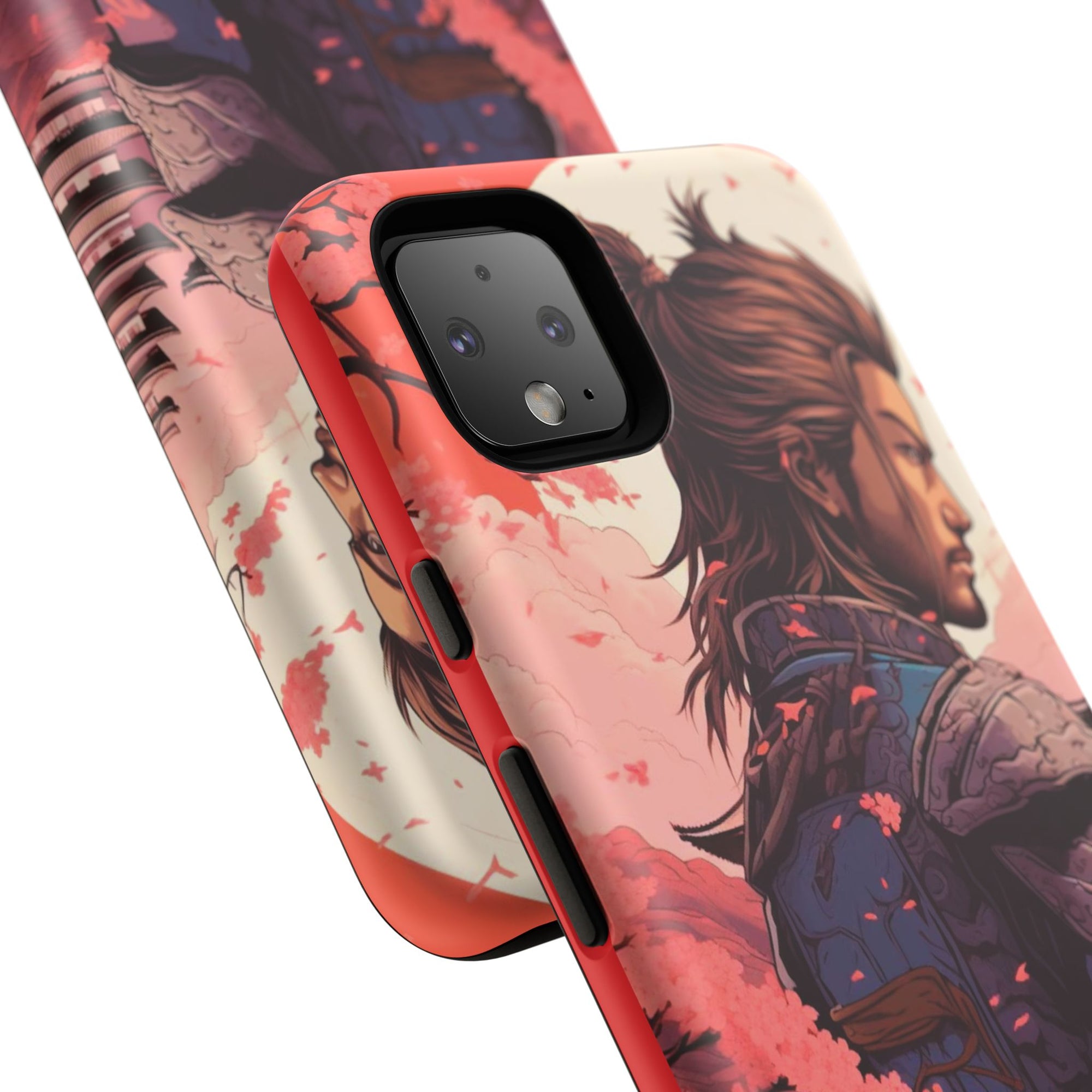 Samurai Phone Case, Tough Cases for Men, Cherry Blossom Art, Gift for Anime Fans, Unique Phone Accessory, Stylish Protection