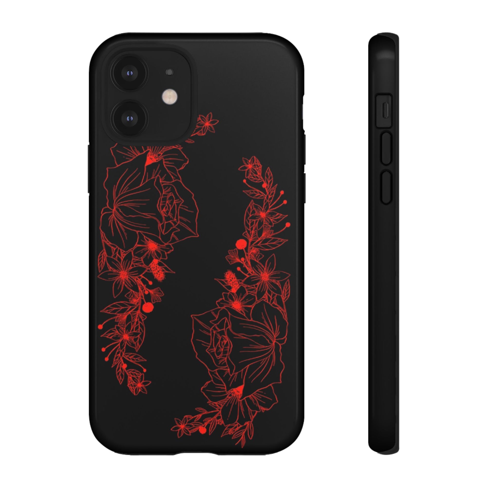 Stylish Floral Phone Case, Tough Phone Cover, Floral Design Case, Gift for Her, Black Phone Accessories