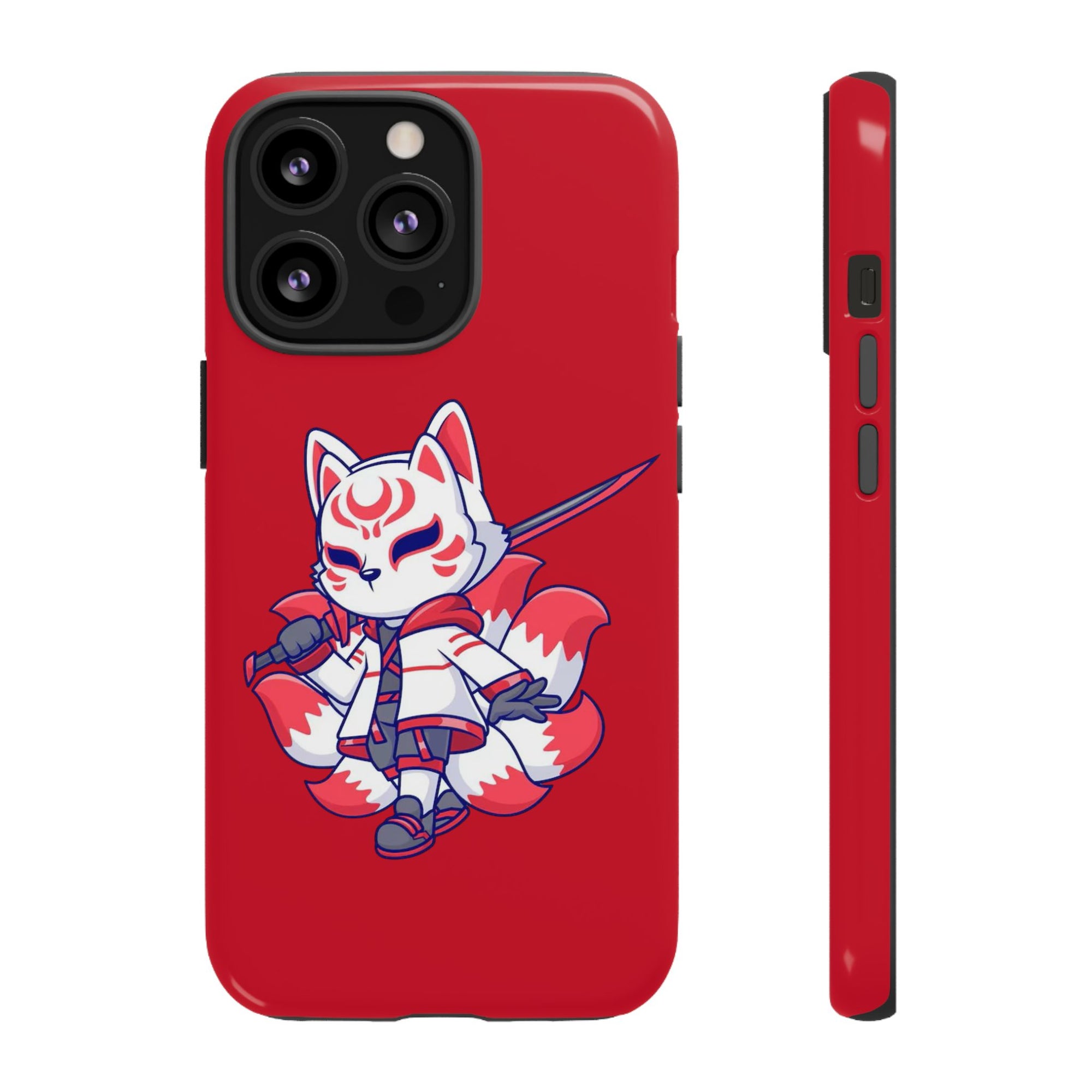Anime-Inspired Tough Phone Case, Kawaii Fox Design, Gift for Gamers, Cute Phone Accessories, Red Phone Cover, Cosplay Merchandise