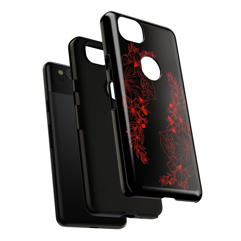 Stylish Floral Phone Case, Tough Phone Cover, Floral Design Case, Gift for Her, Black Phone Accessories