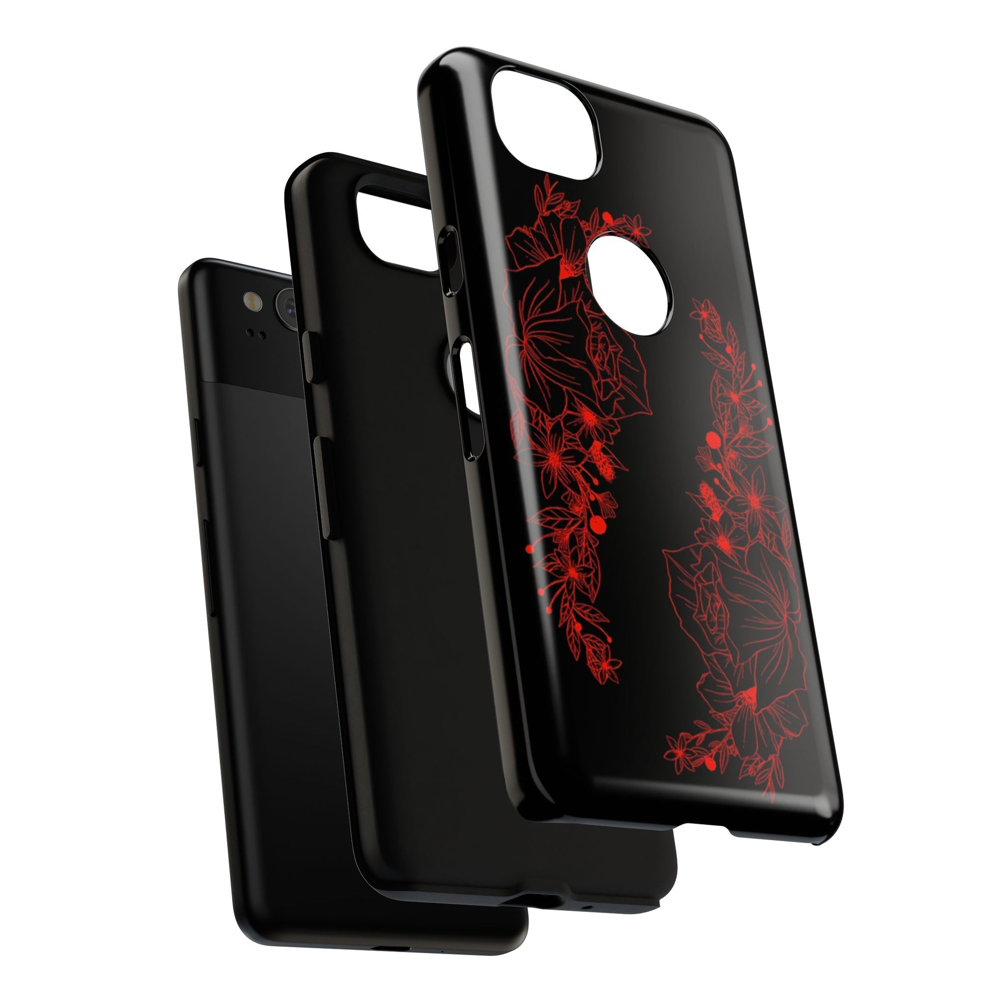 Stylish Floral Phone Case, Tough Phone Cover, Floral Design Case, Gift for Her, Black Phone Accessories