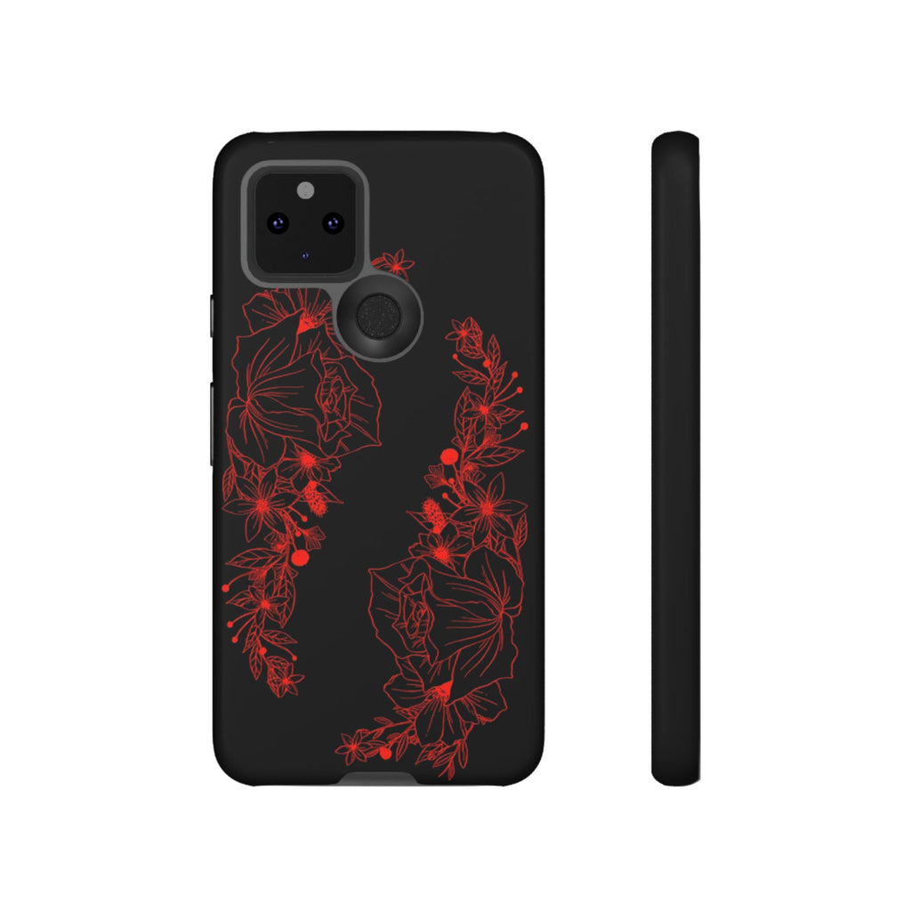 Stylish Floral Phone Case, Tough Phone Cover, Floral Design Case, Gift for Her, Black Phone Accessories
