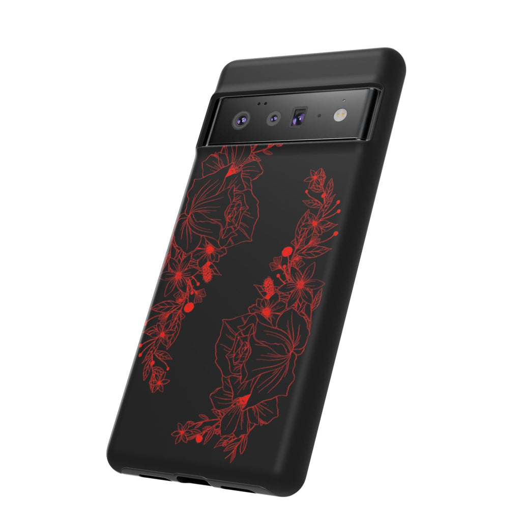 Stylish Floral Phone Case, Tough Phone Cover, Floral Design Case, Gift for Her, Black Phone Accessories