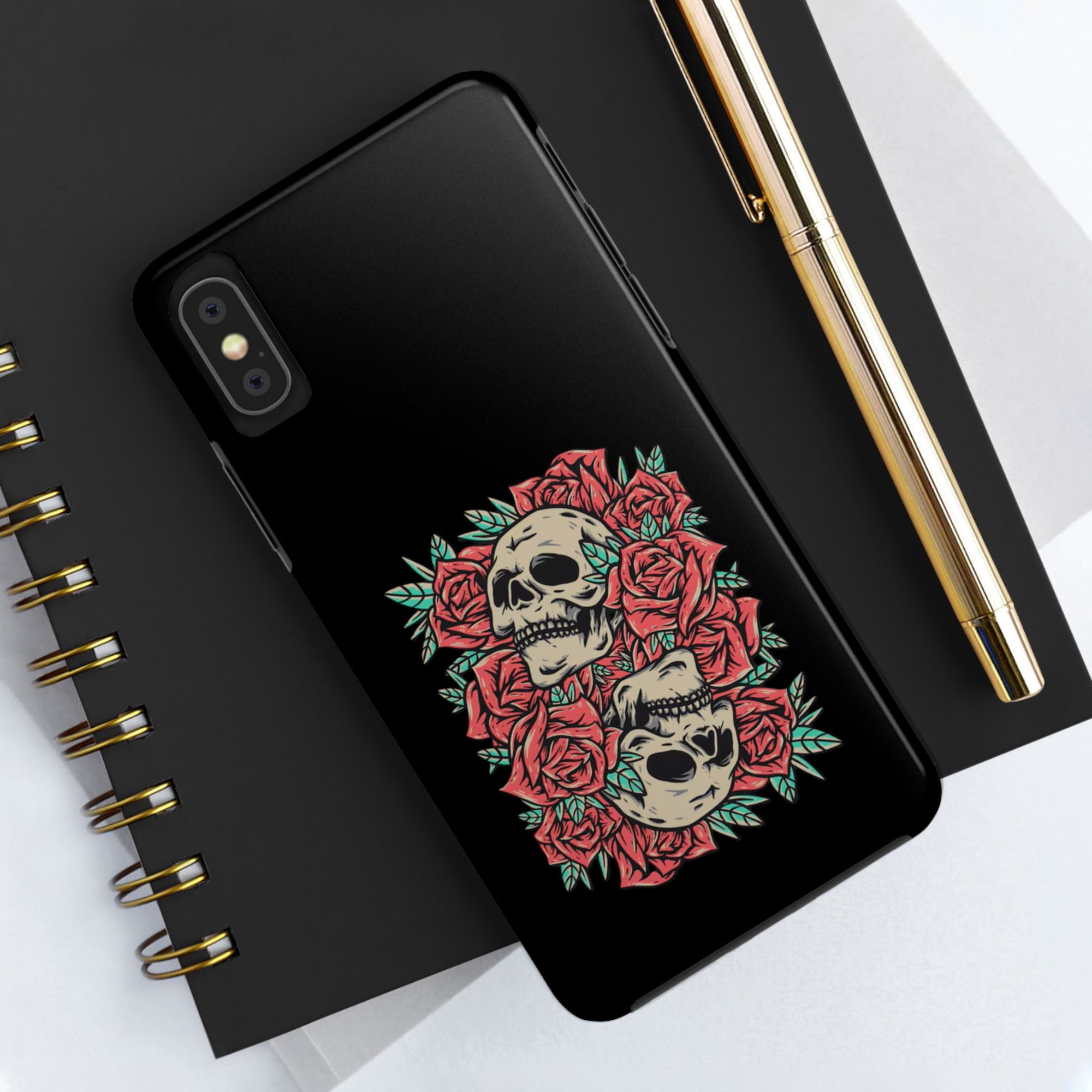Stylish Skull & Roses Phone Case, Tough Phone Cover, Floral Skull Design, Unique Gift for her, Gothic Aesthetic Accessories