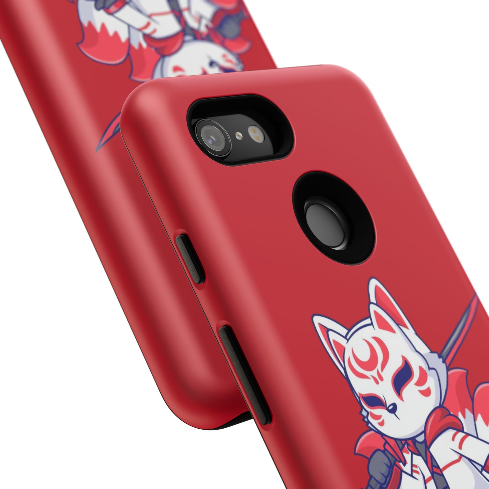 Anime-Inspired Tough Phone Case, Kawaii Fox Design, Gift for Gamers, Cute Phone Accessories, Red Phone Cover, Cosplay Merchandise