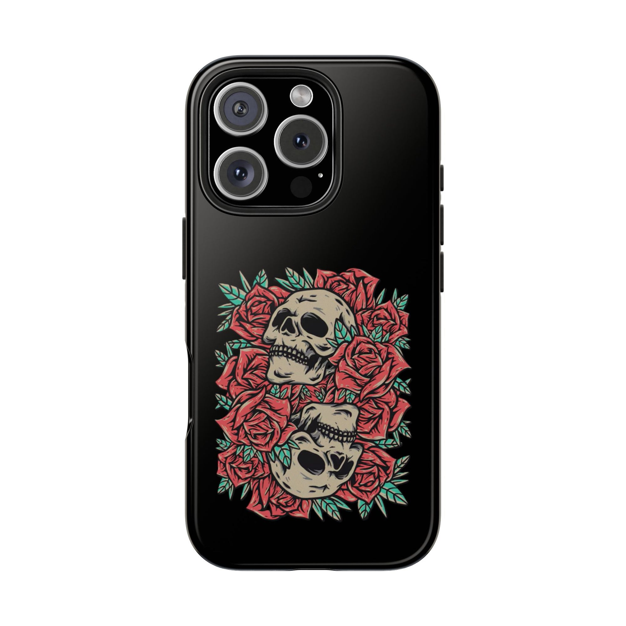 Stylish Skull & Roses Phone Case, Tough Phone Cover, Floral Skull Design, Unique Gift for her, Gothic Aesthetic Accessories