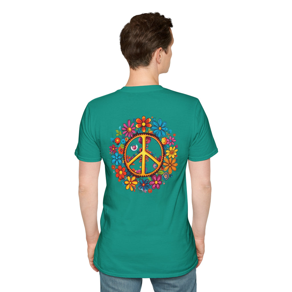 Bohemian Floral T-Shirt, Hippie Shirt, Peace Sign Tee, Gift for Festival Lovers, Artistic Apparel, Unisex Graphic Tee