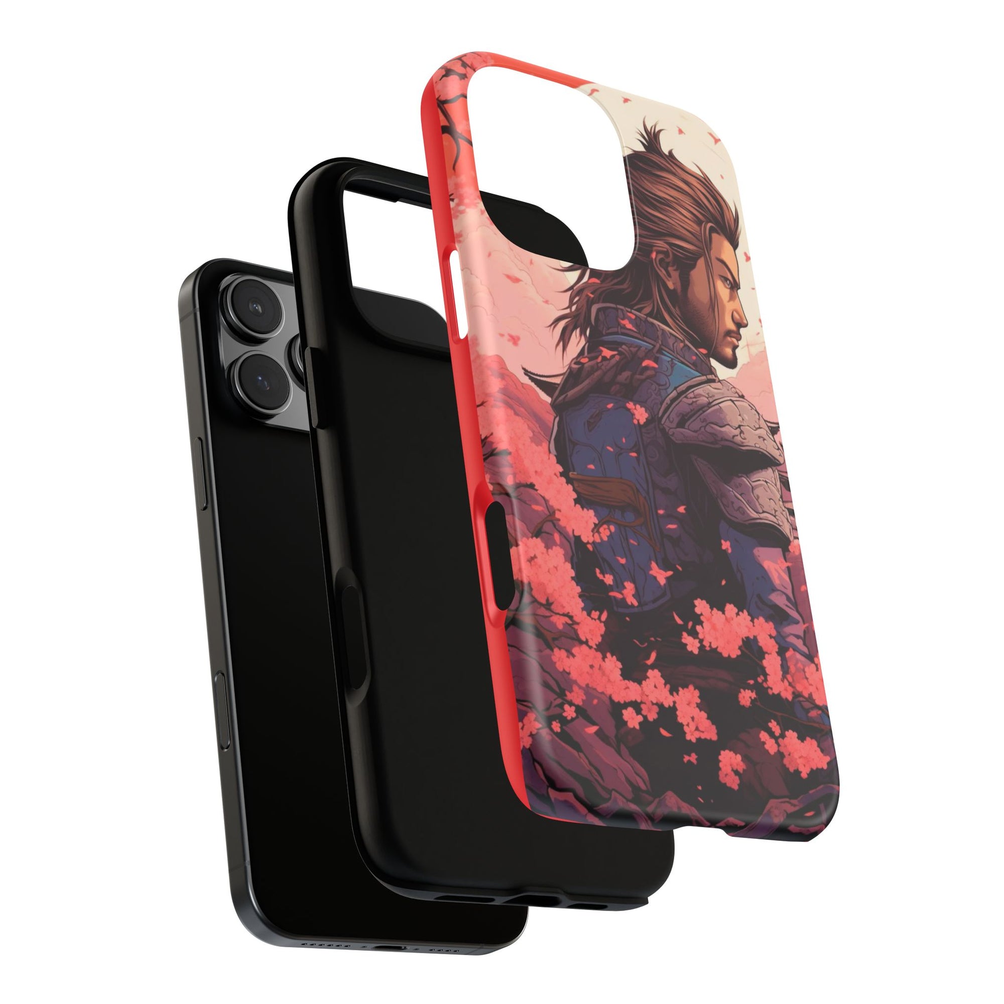 Samurai Phone Case, Tough Cases for Men, Cherry Blossom Art, Gift for Anime Fans, Unique Phone Accessory, Stylish Protection